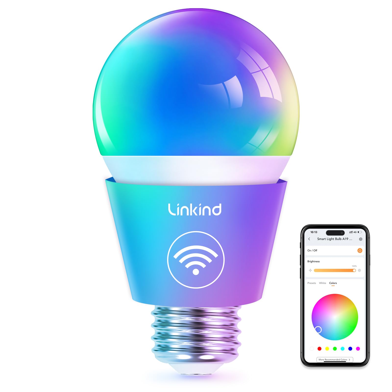 Linkind Smart Light Bulbs, Wifi Bulbs Work With Alexa & Google Home, Rgbtw Color Changing Light Bulb With App Control, 9W Led Sm
