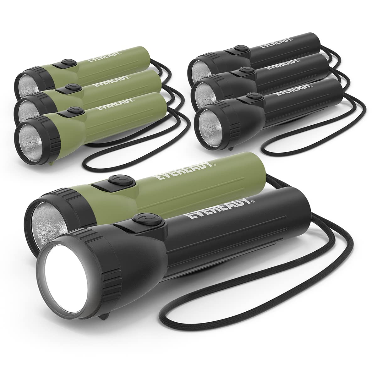 Eveready LED Flashlight (8-Pack) - Bright, Reliable, Handheld, Forest Green/Black, Model EVLC1L2A18GBA, Batteries Included