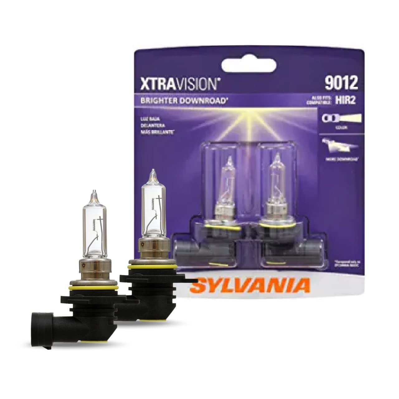 SYLVANIA 9012 XtraVision Halogen Headlight Bulbs, High Beam/Low Beam/Fog, Blue, 2-Pack
