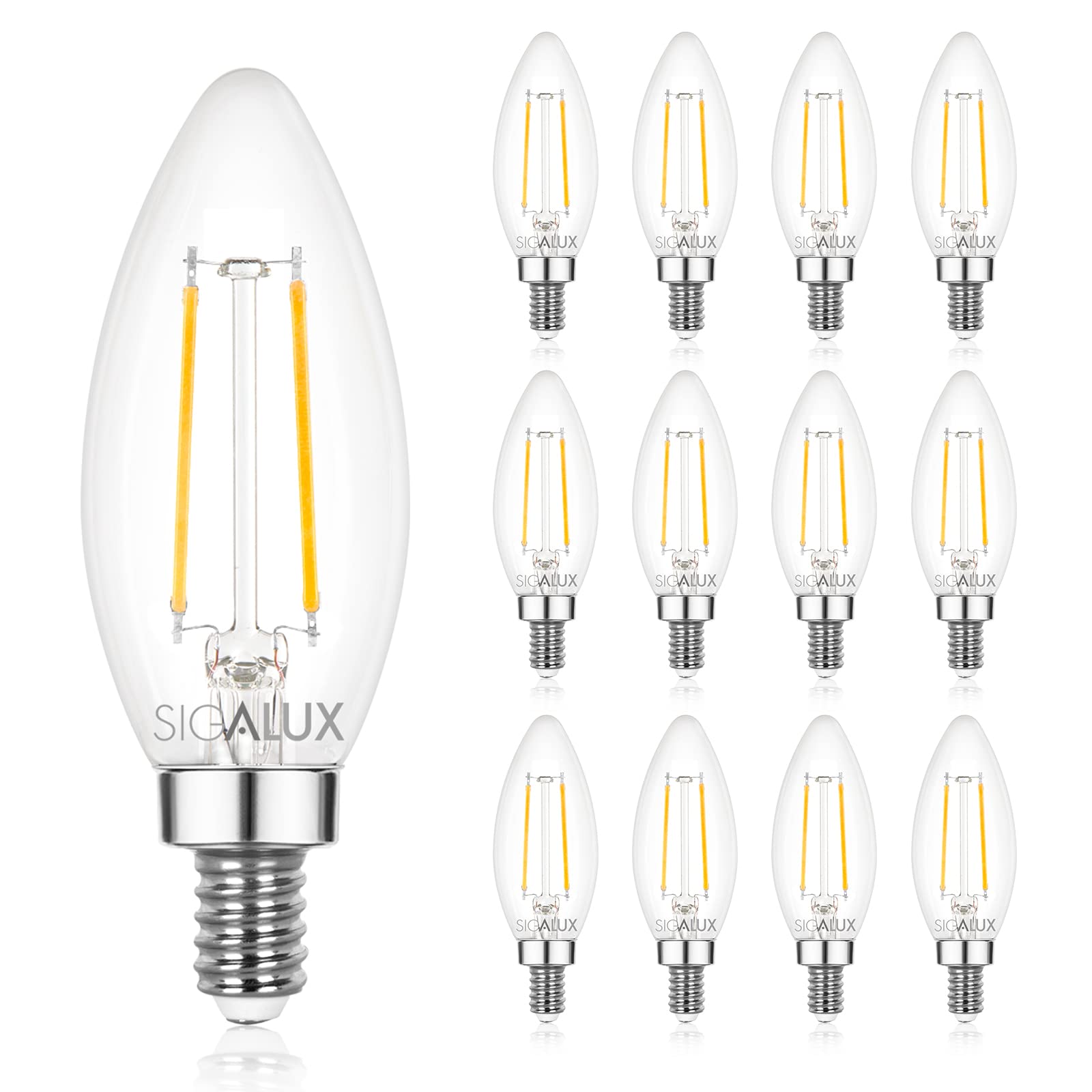 Sigalux E12 LED Bulb Dimmable 40W, B10 5000K Daylight, 12 Count, UL Listed, Plastic