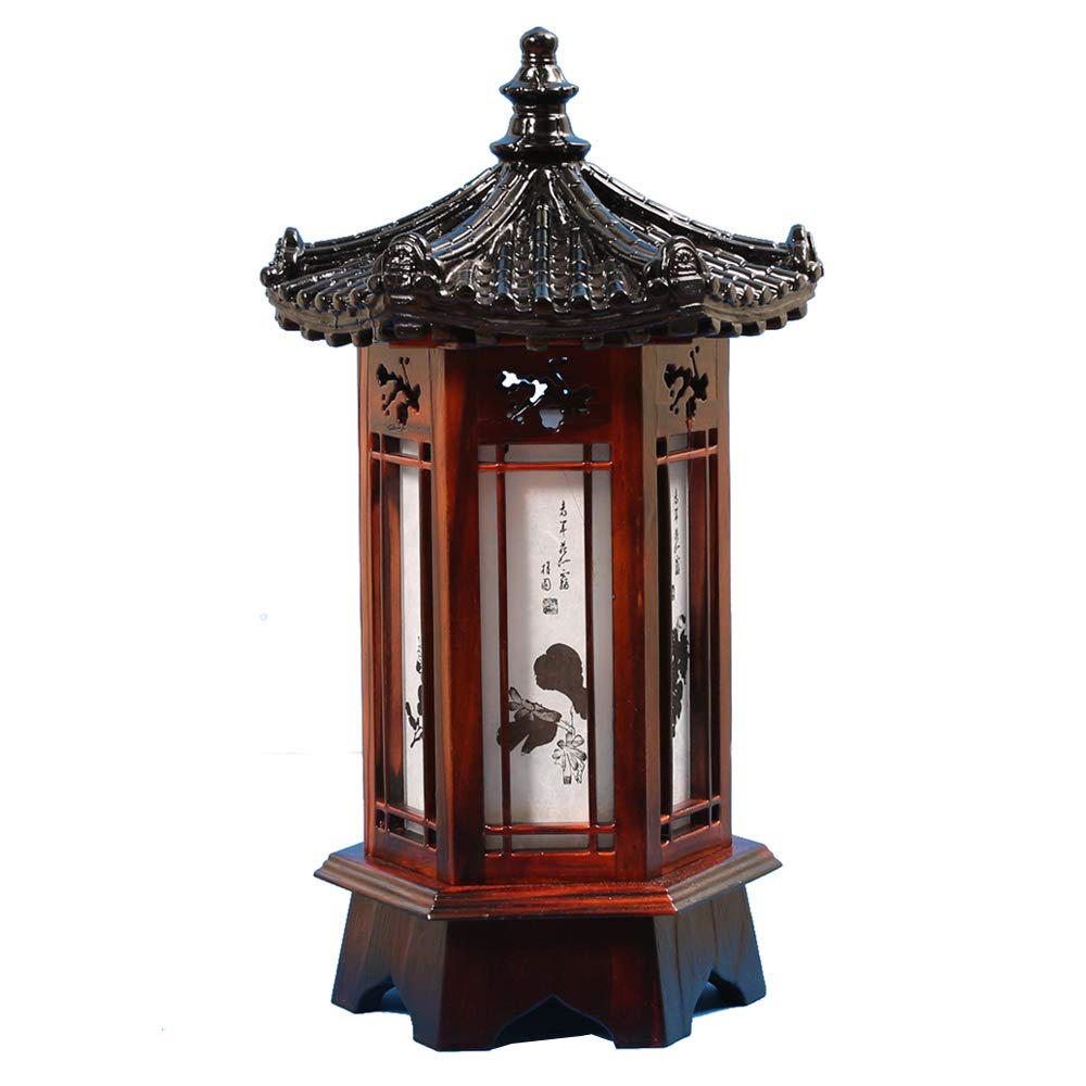 Traditional Korean Wood Lamp | Handmade Asian Oriental Table Lantern | Bedside Bedroom Accent Light | Unique Gift Idea | Hexagon