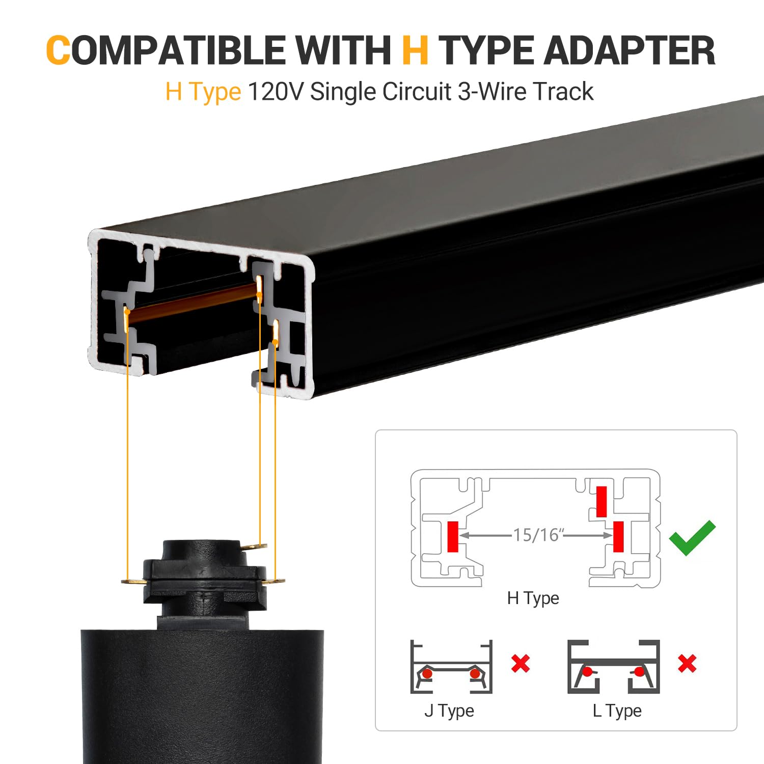Vanoopee 6.6Ft H Track Lighting Rails Kit - Black Aluminum With End Caps & Live End Feed Connector