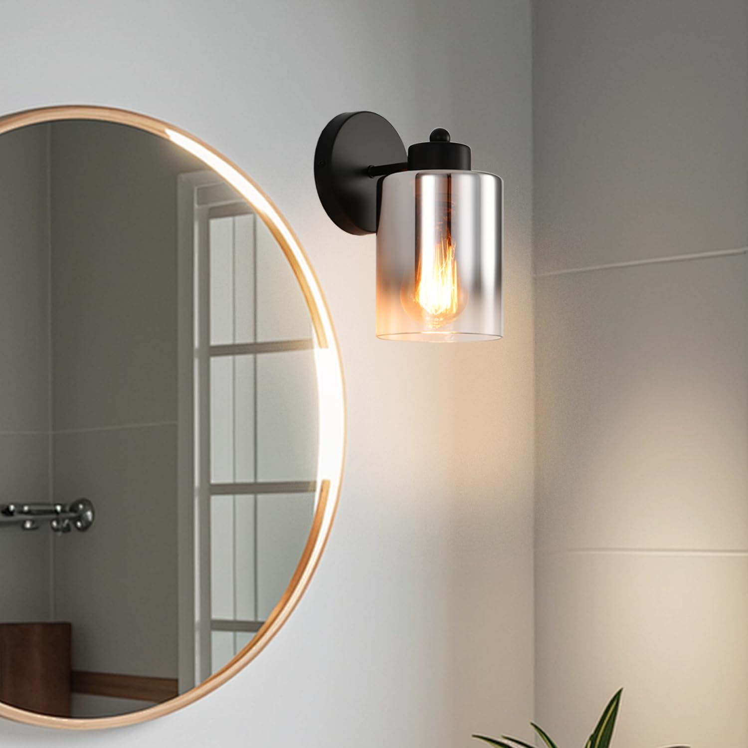 KENMI Wall Sconce Light Fixture, Metal with Clear Glass Shade, Modern Design, Matte Black, 1 Pack, Model W12W