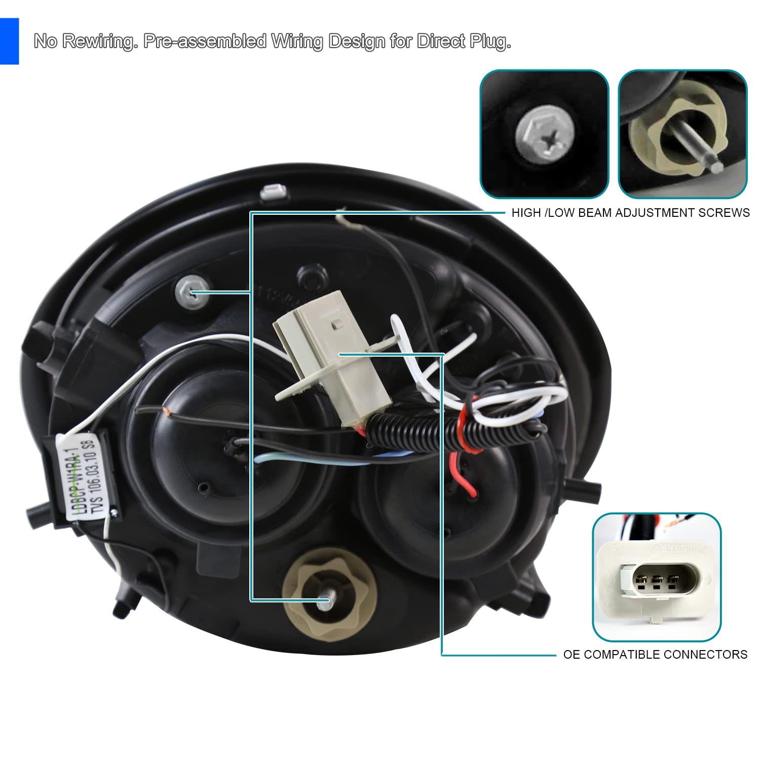 SPEC-D Tuning Projector Headlights for 1998-2005 VW Beetle, Glossy Black Housing Smoke Lens, Left + Right Pair, Model LHP-BEE98G-TM