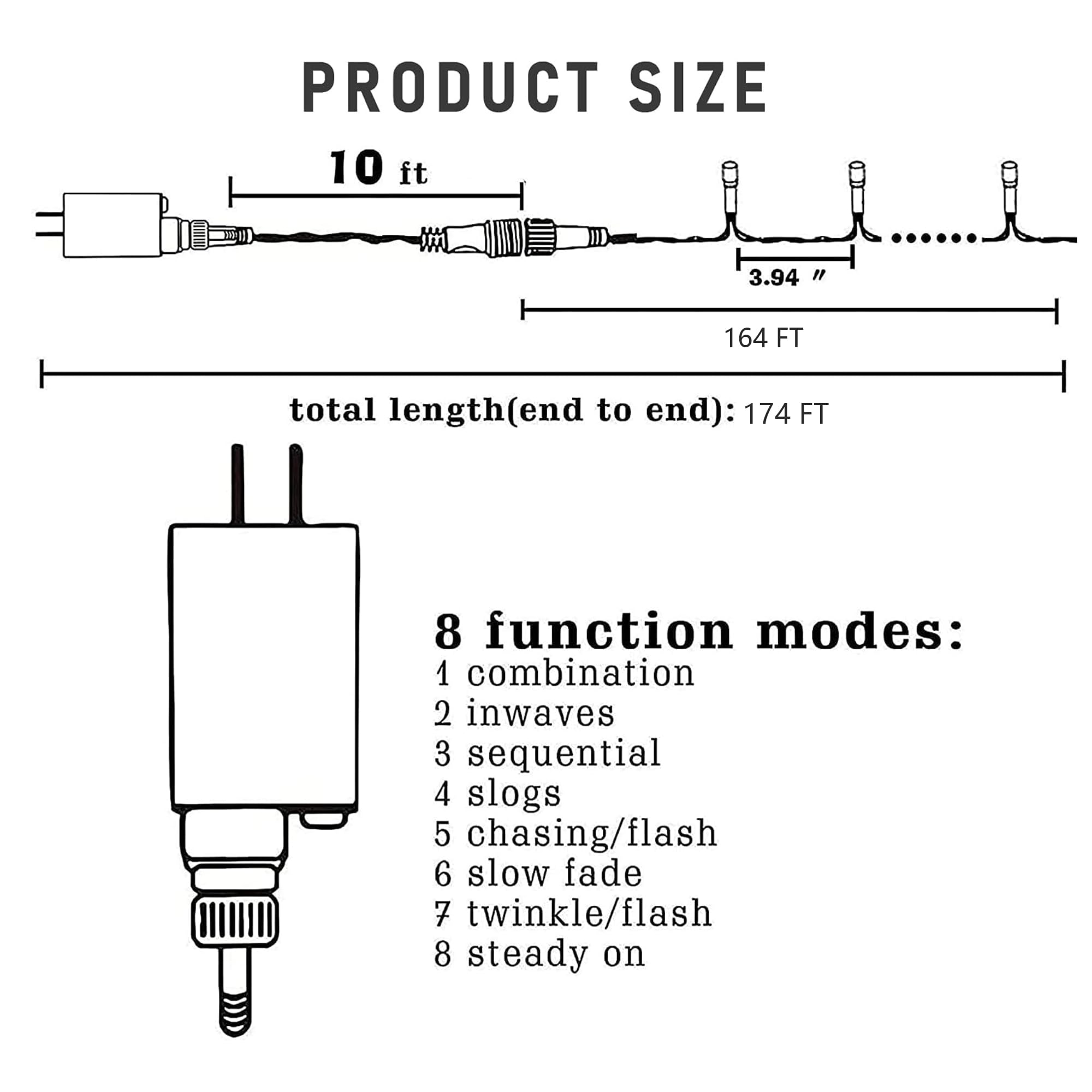 Dazzle Bright 500 Led Waterproof Christmas String Lights, Warm White, 8 Modes For Outdoor Decor