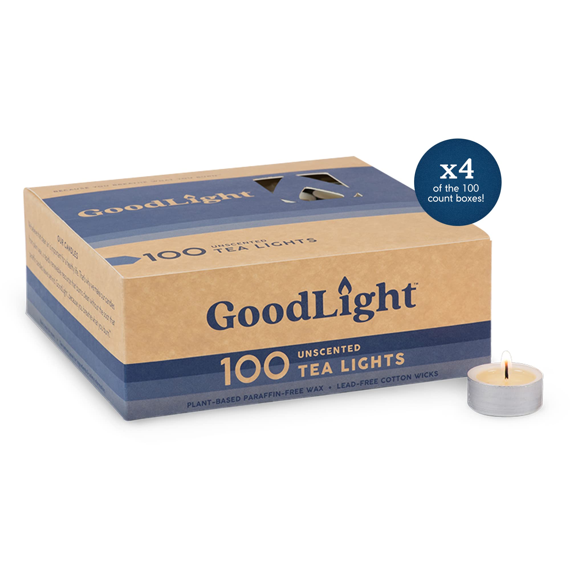GoodLight Paraffin-Free Tea Light Candles, Made from Vegan Palm Wax, Clean-Burning and All-Natural Tealight Candles, 4-Hour Burn Time, 400 Unscented Tea Lights - GoodLight