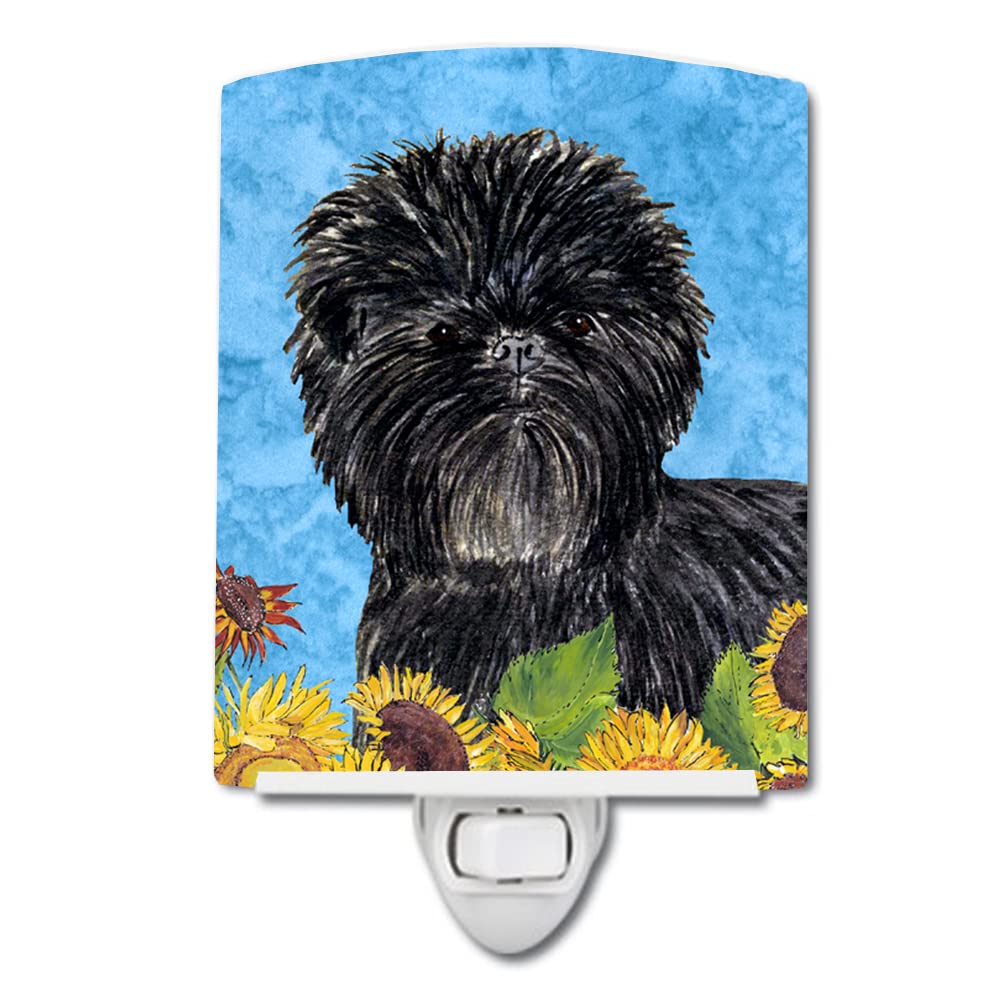 Caroline'S Treasures Ss4144Cnl Affenpinscher In Summer Flowers Ceramic Night Light Compact, Ul-Certified, Ideal For Bedroom, Bathroom, Nursery, Hallway, Kitchen, 6X4X3, Multicolor