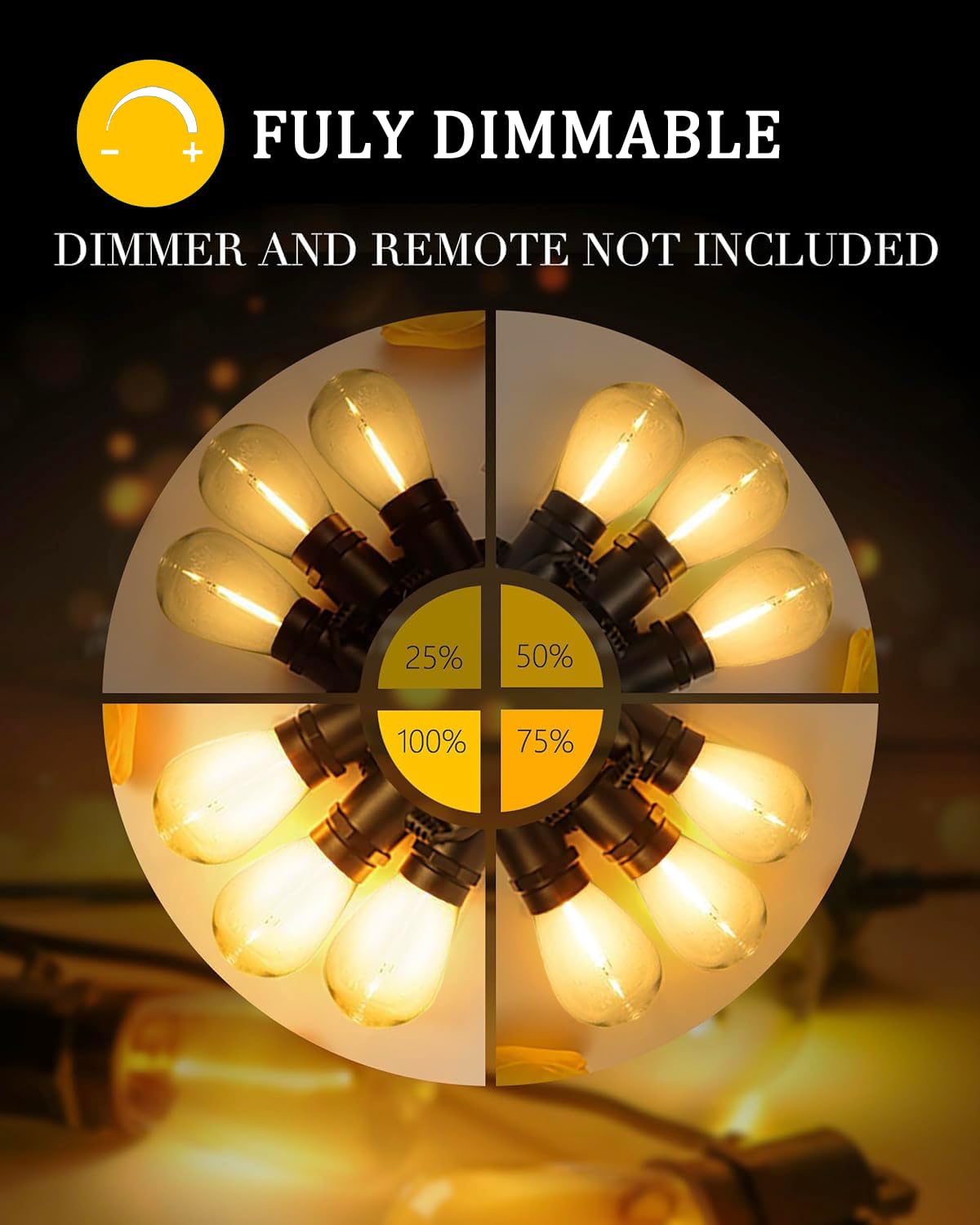 LONIUTO Outdoor String Lights, 50FT with 27 S14 Vintage Waterproof LED Bulbs, Black, Model LNO3976