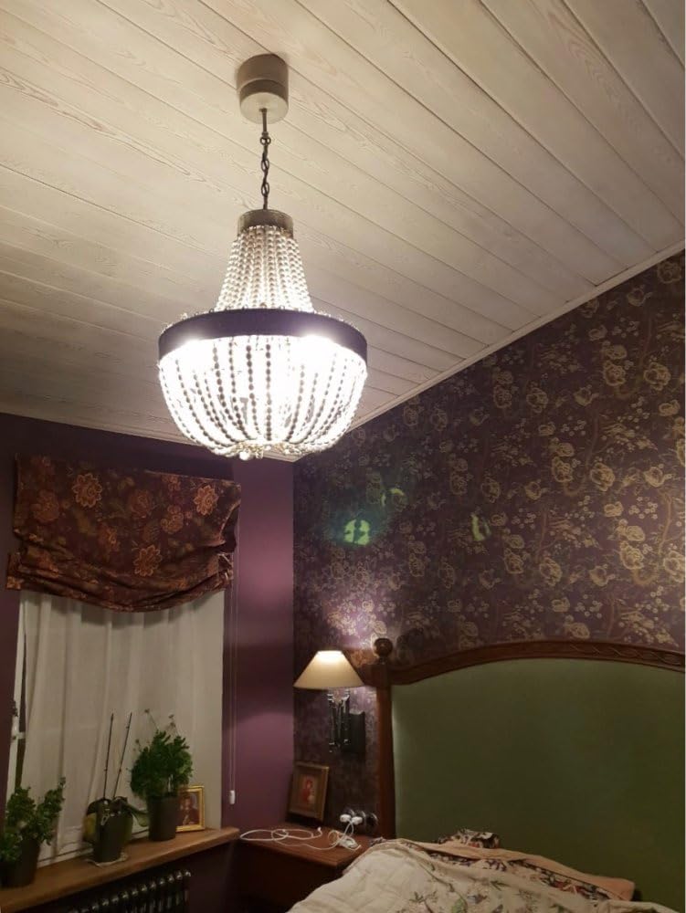 Newrays Wood Beaded Chandelier Pendant Light - 3 Lights, Gray White Finish, 18.52" x 21.3", Retro Vintage Rustic Ceiling Lamp
