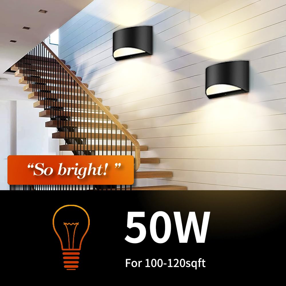 BLUEYE Battery Operated Wall Sconce, Remote Control, Dimmable, 8-inch, Black, Aluminum, Set of Two