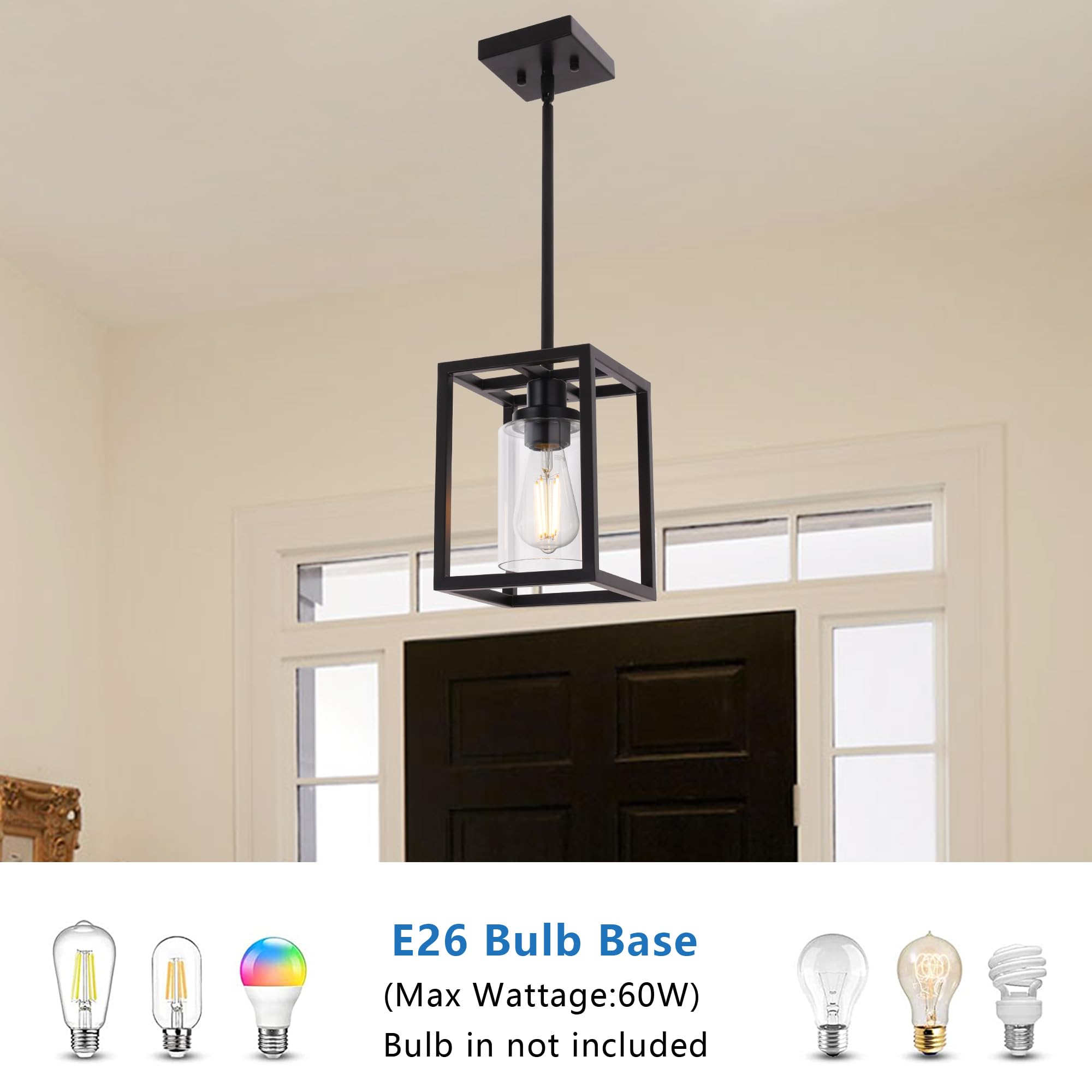 MELUCEE Glass Pendant Lights, Black Metal, 2 Packs, 6.7 inches, Clear Glass Shade, Model 4-45011-2P-2BL, Ideal for Kitchen