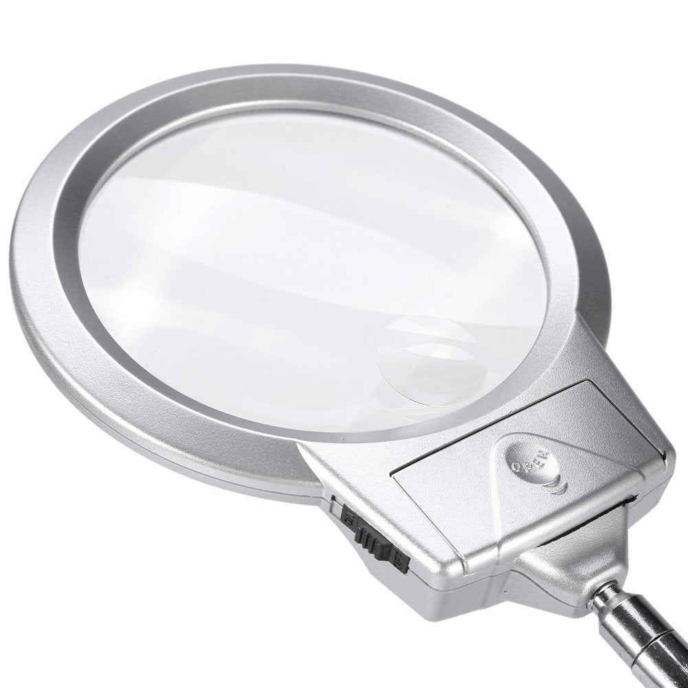 Desk Magnifying Lamp, Large Lens Table Top Hands Illuminated Folding Design Lighted Magnifier Glass With Adjustable Led Light Cl