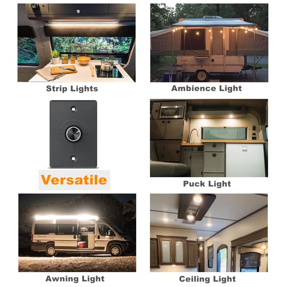 Obeaming 12V Light Dimmer, Rv Boat Dimmer Switch High Side Pwm Rotary Dimming Switch For Camper Van Travel Trailer Truck Lighting Fixtures, Strip Lights, Puck Lights, Awning Lights
