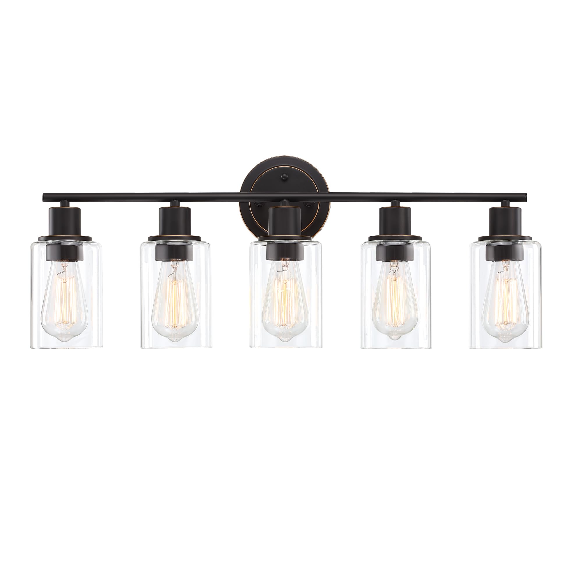 Faymart Lighting 5-Light Bathroom Vanity Light - Oil Rubbed Bronze, Glass & Metal Sconce for Above Mirror or Kitchen Sink