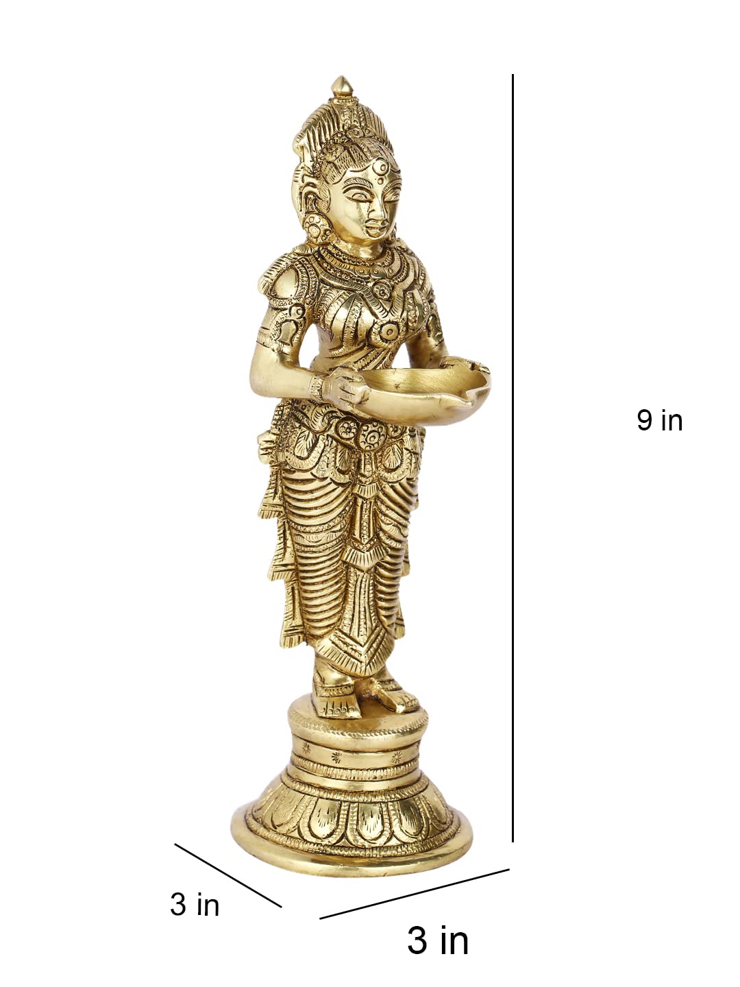 Collectible India Brass Beautiful Lady Statue Holding Diya (Gold_ 9 Inch X 3 Inch)