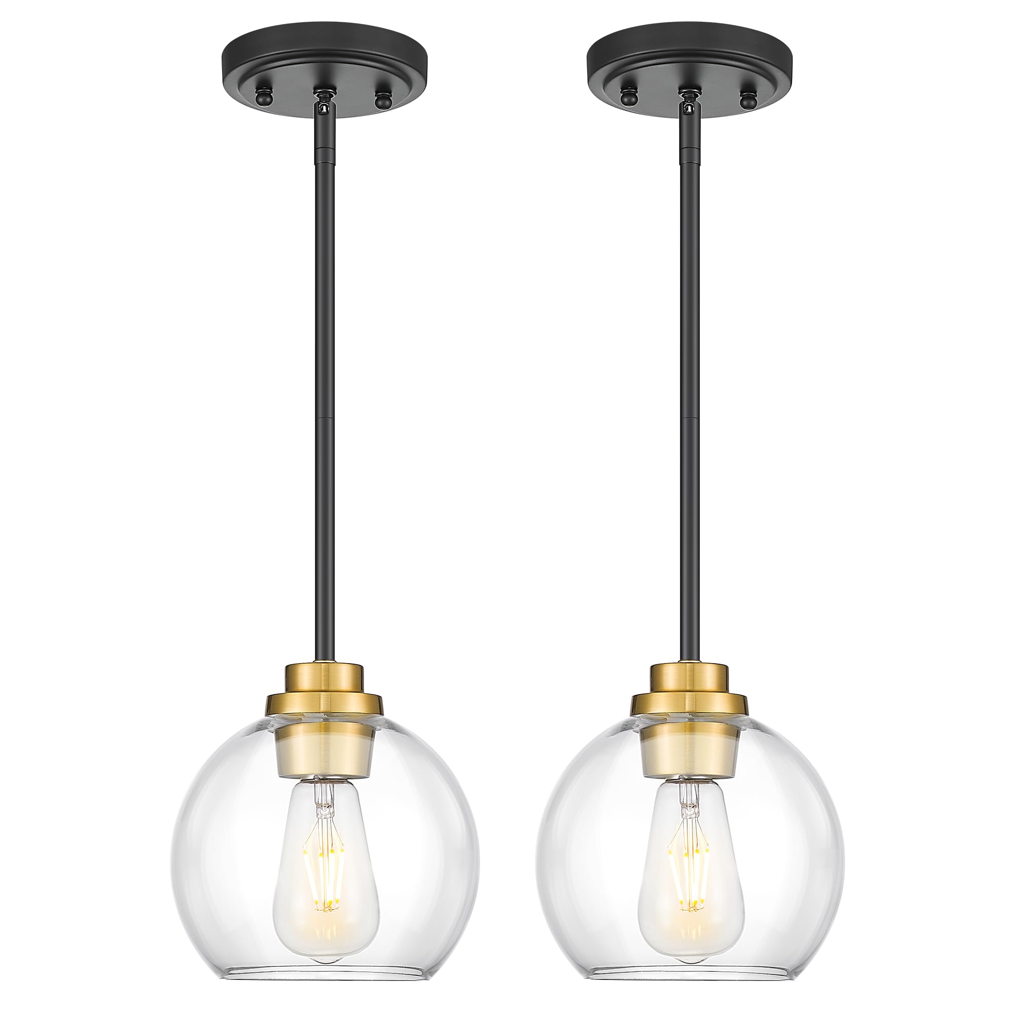 Audickic Pendant Lights Kitchen Island 2 Pack  7 Black And Gold Hanging Lights Fixtures With Clear Glass Globe Shade  Modern Kitchen Island Lighting For Bathroom  Ad-22280-1P2-Kg
