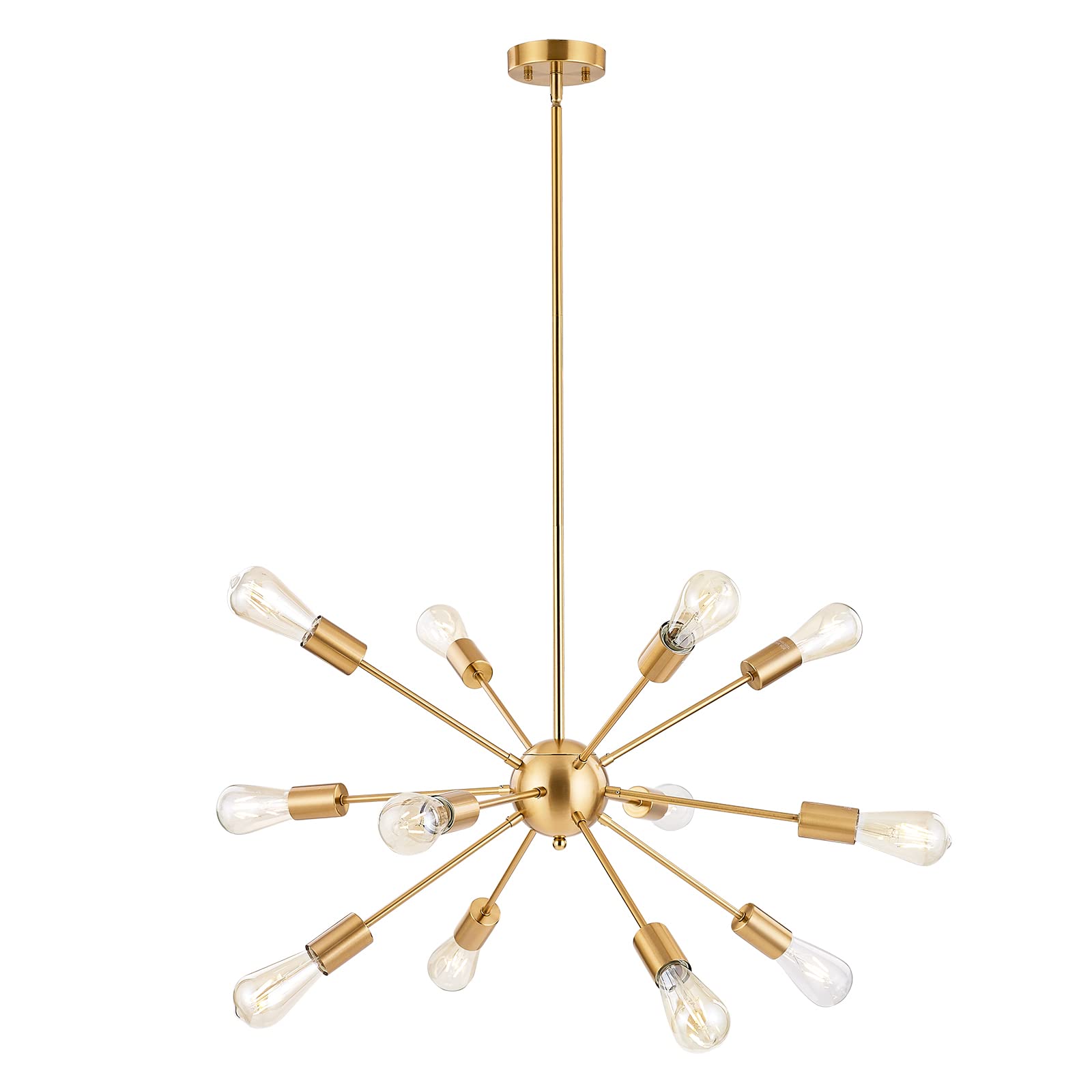 Bonlicht Contemporary 12 Light Brushed Brass Sputnik Chandelier Mid Century Modern Sputnik Kitchen Island Dining Room Pendant Li
