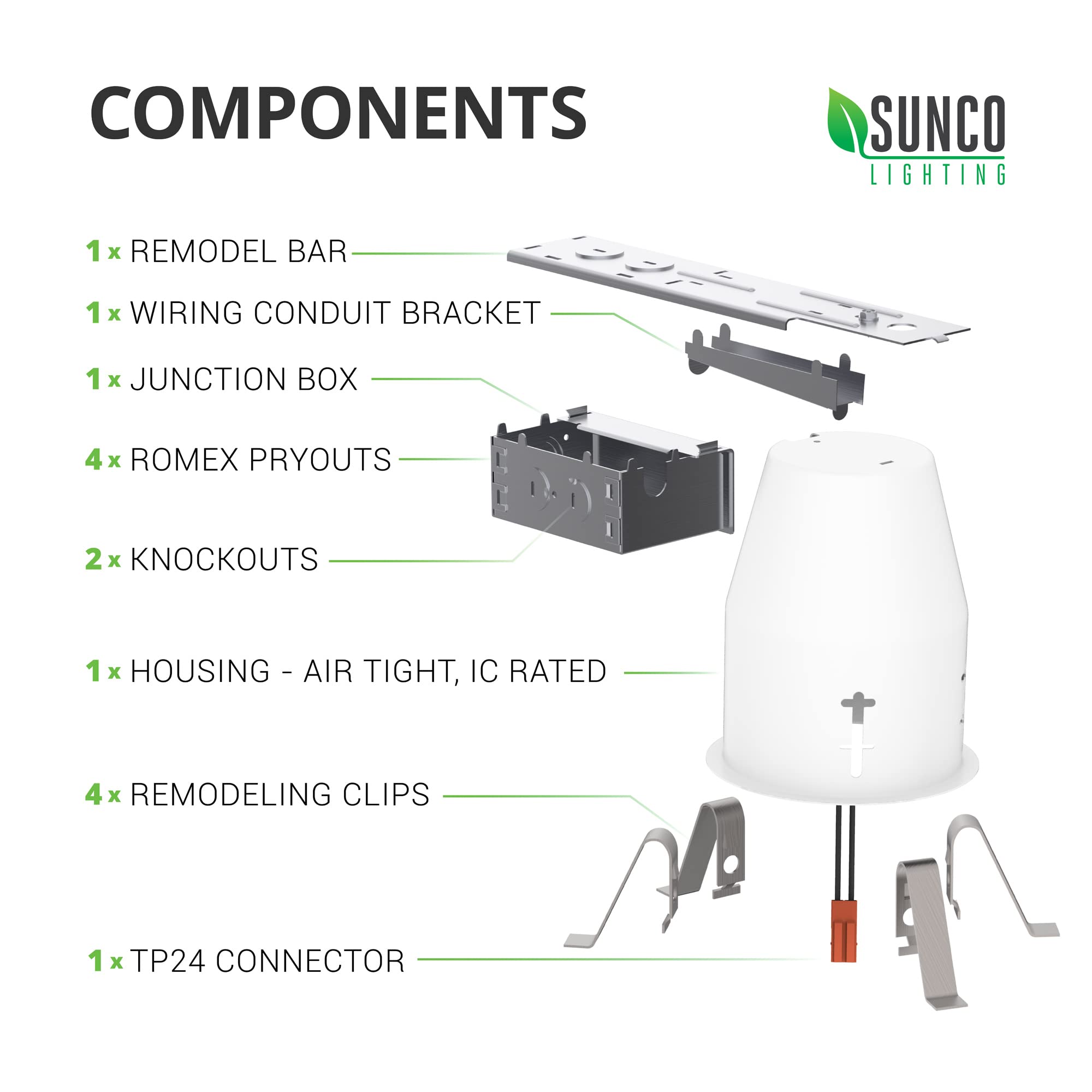 Sunco 12 Pack 4 Inch Can Lights - Metal Recessed Lighting Housing, IC Rated, Air Tight, UL Listed, Easy Install, 120-277V, TP24 Connector