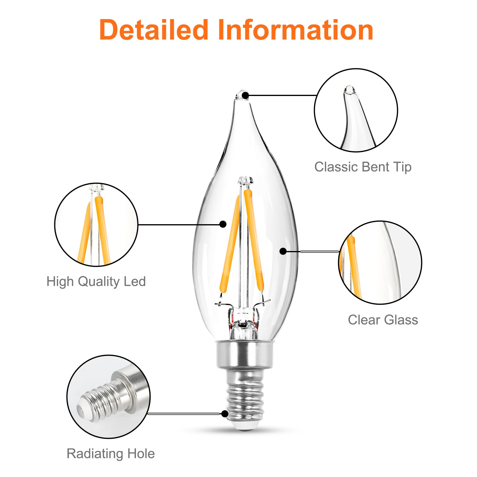 Dge 6X1.5 Watt Led Warm White Ceiling Fan Light Bulbs C32 Chandelier Light Bulbs Bright And Lasting 110 Lumen Bent Tip Light Bul