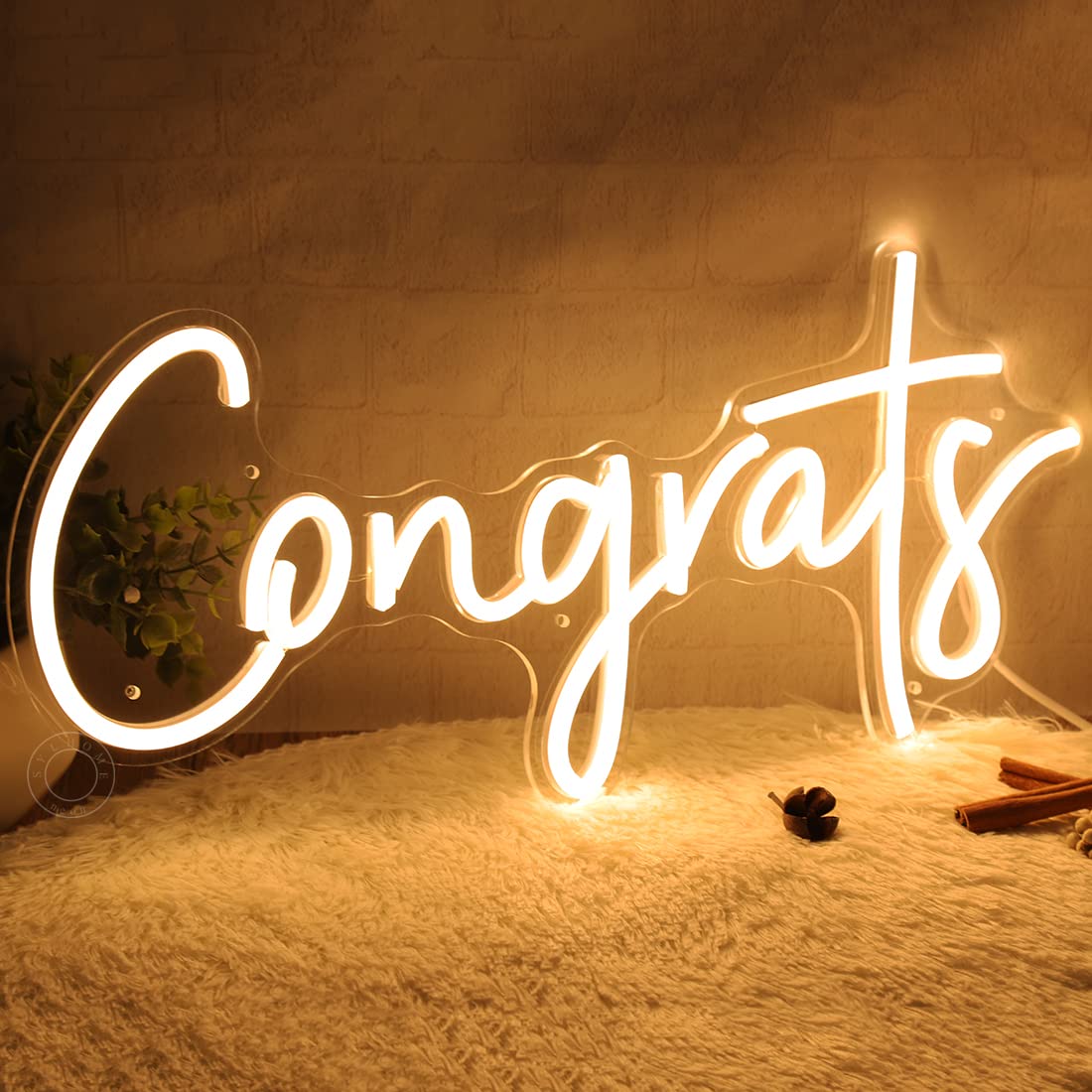 SYLHOME LED Neon Light Sign - Congrats for Wedding/Birthday/Graduation - Warm White - 15.8" x 7.4" - Indoor Decor - Model NS-RC5VD