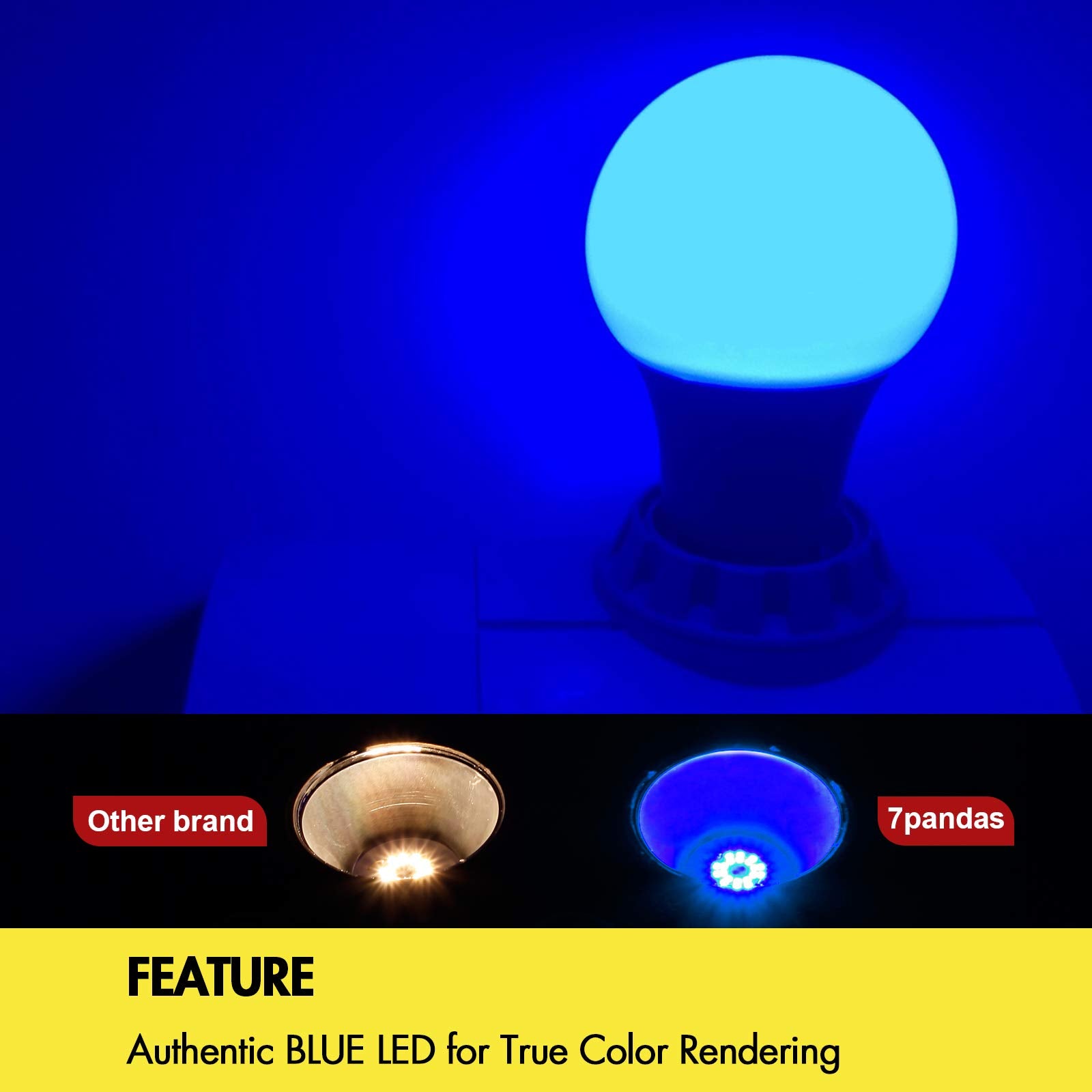 7Pandas A19 Led Blue Light Bulbs, 5W (40W Equivalent) Led Colored Light Bulb E26 Base For Outdoor Porch, Christmas Decoration, P