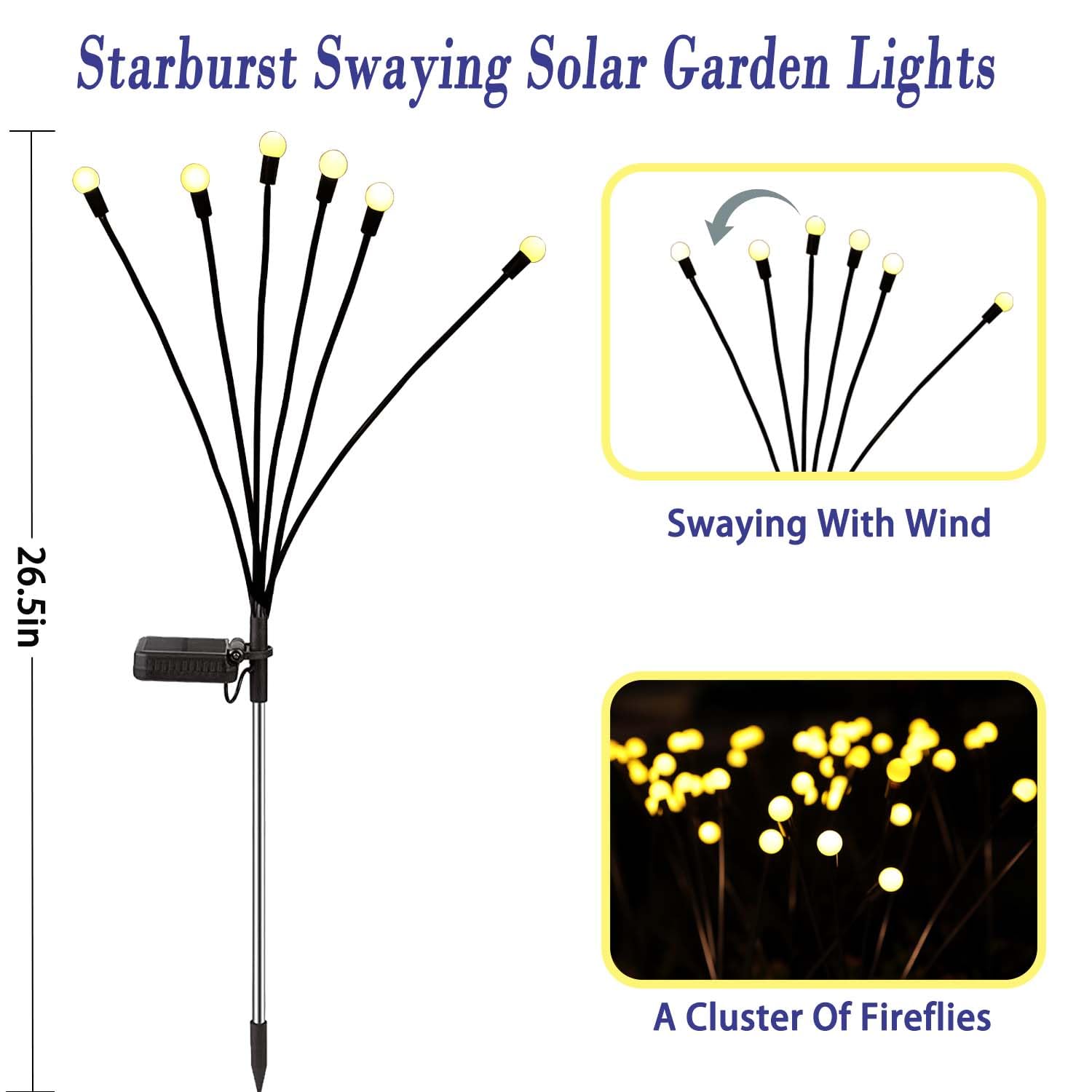 Zfnn Solar Garden Lights Outdoor, 10 Pack 60 Led Solar Firefly Lights, Swaying Waterproof Garden Decor For Yard Patio Pathway La