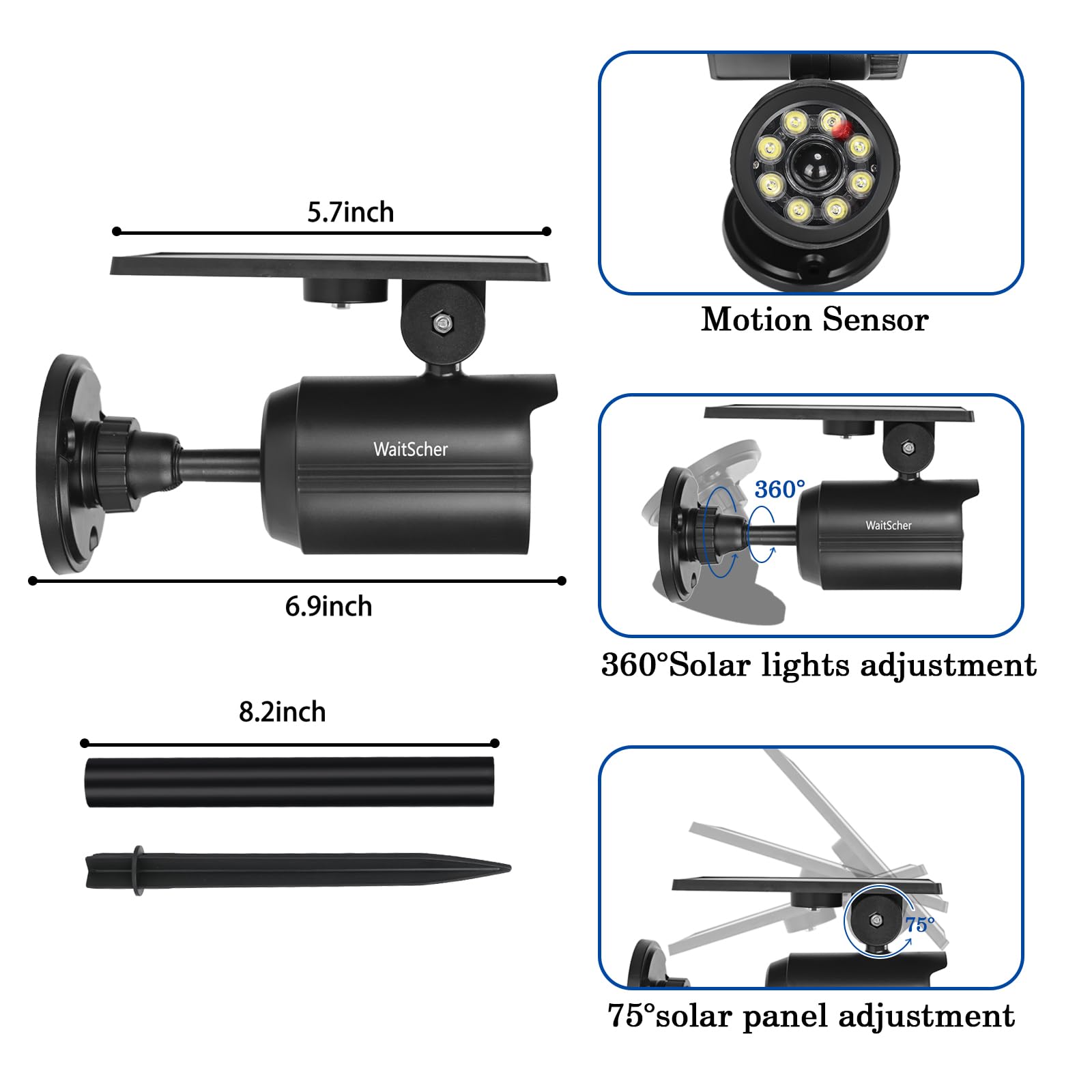 Waitscher Solar Motion Lights - 1200Lm Waterproof Fake Camera For Outdoor Security (2Pack)