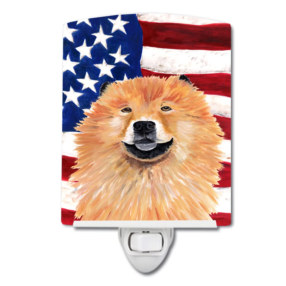 Carolines Treasures Ceramic Night Light, USA American Flag, Chow Chow 6x4x3, Model SC9025CNL, UL-Certified, Multicolor
