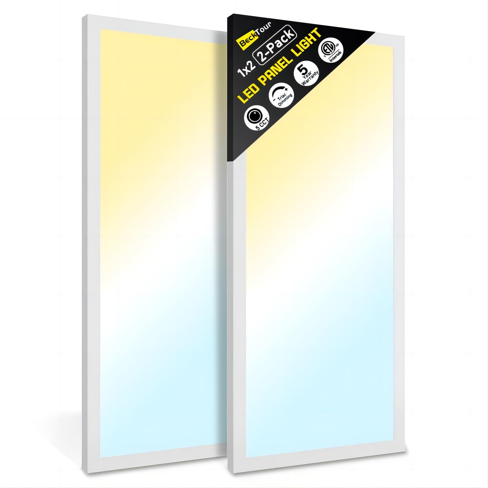 Becktour 1X2 Led Flat Panel Light Surface Mount 2-Pack, Flush Mount Led Ceiling Light 24W 2880Lm, 5Cct 3000K/3800K/4500K/5200K/6000K, Dimmable Led Panel Lights For Office Home Garage