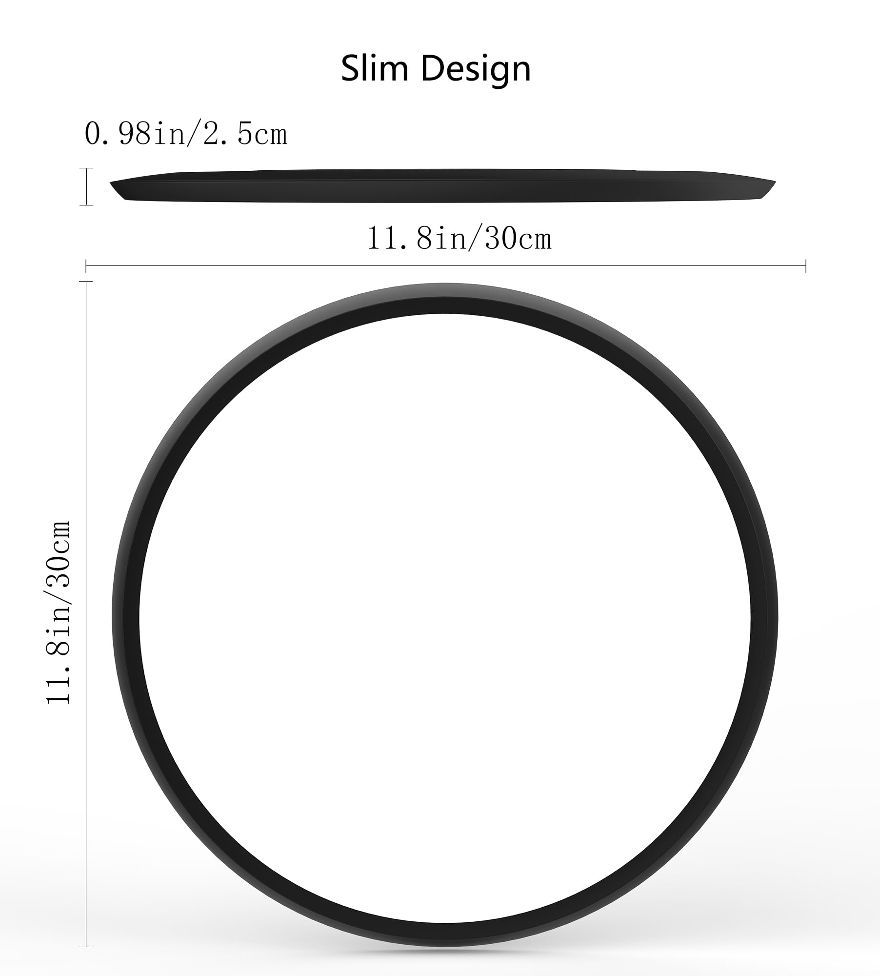 DODOPEN 12 Inch Flush Mount LED Ceiling Light Fixture, 3000K/4500K/6500K Selectable, Round Black, Model DO987, Plastic Material