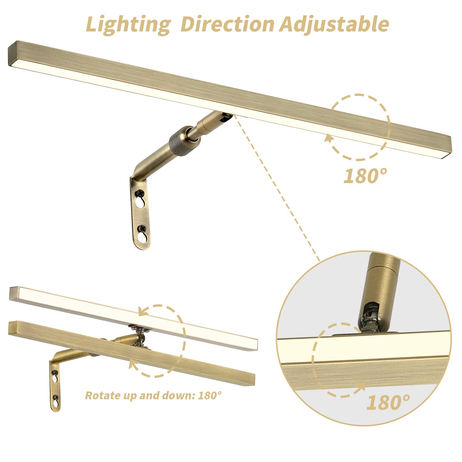 Pasoar LED Picture Lights 2 Pack, 16 Inch Adjustable Art Light, Antique Brass Finish, CRI90+, 3000K Warm White, Model 9899-2P