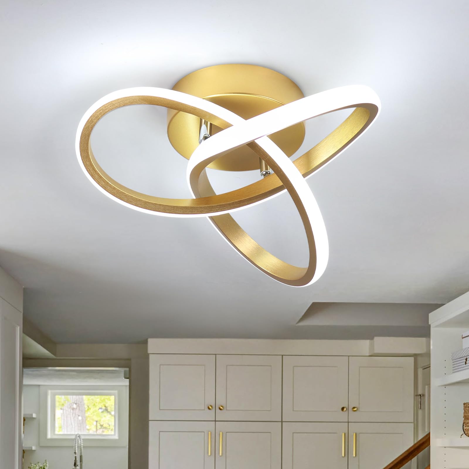 CANEOE Modern Led Ceiling Light Fixture,6000K Gold Led Hallway Light Fixtures Ceiling Lamp for Hallway Bedroom Bathroom Kitchen 