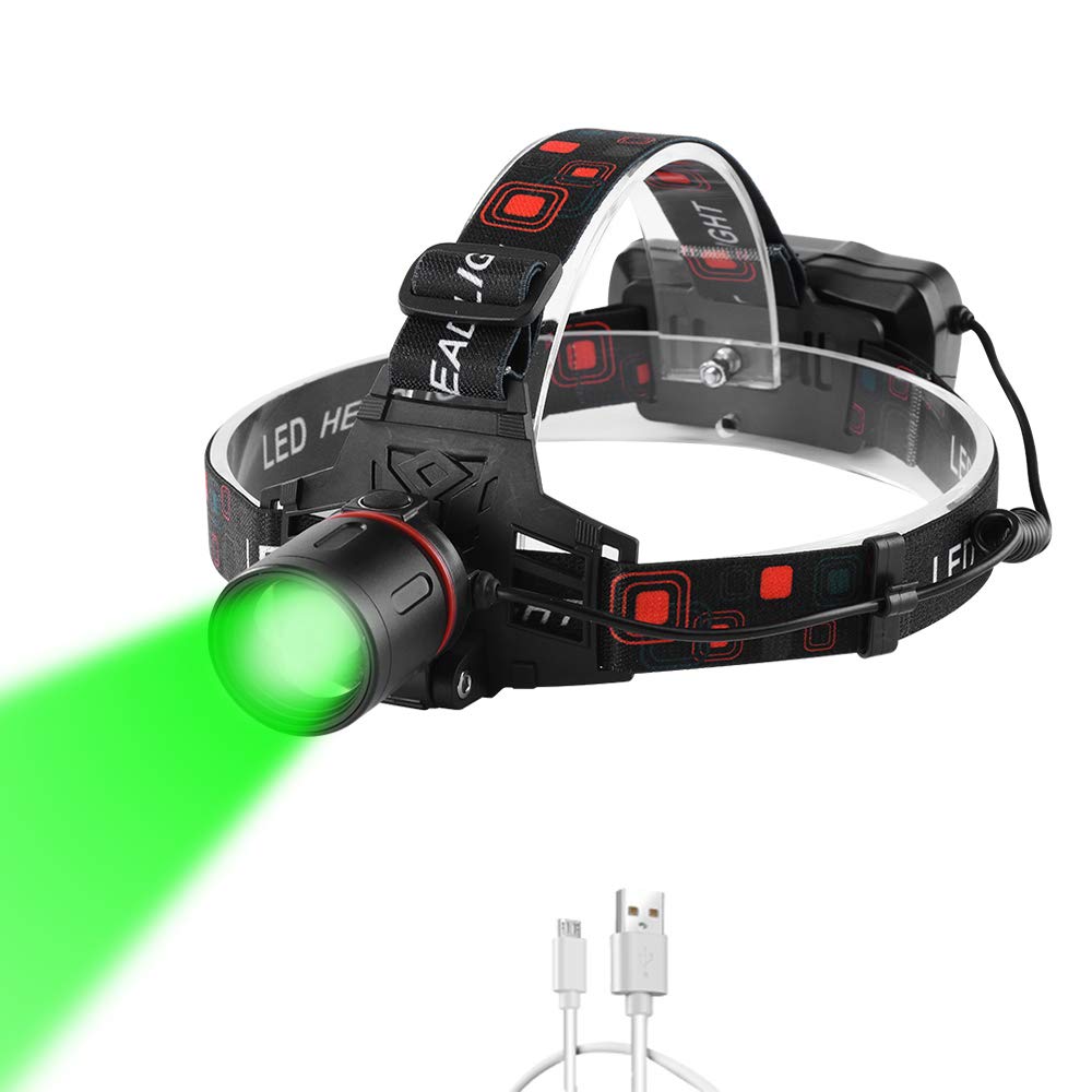 Headlamp Green Light For Hunting Coon Coyotes Hog Predator, Proforus 1000 Lumens Xml-T6 Headlamp Green Led Rechargeable & Zoomab