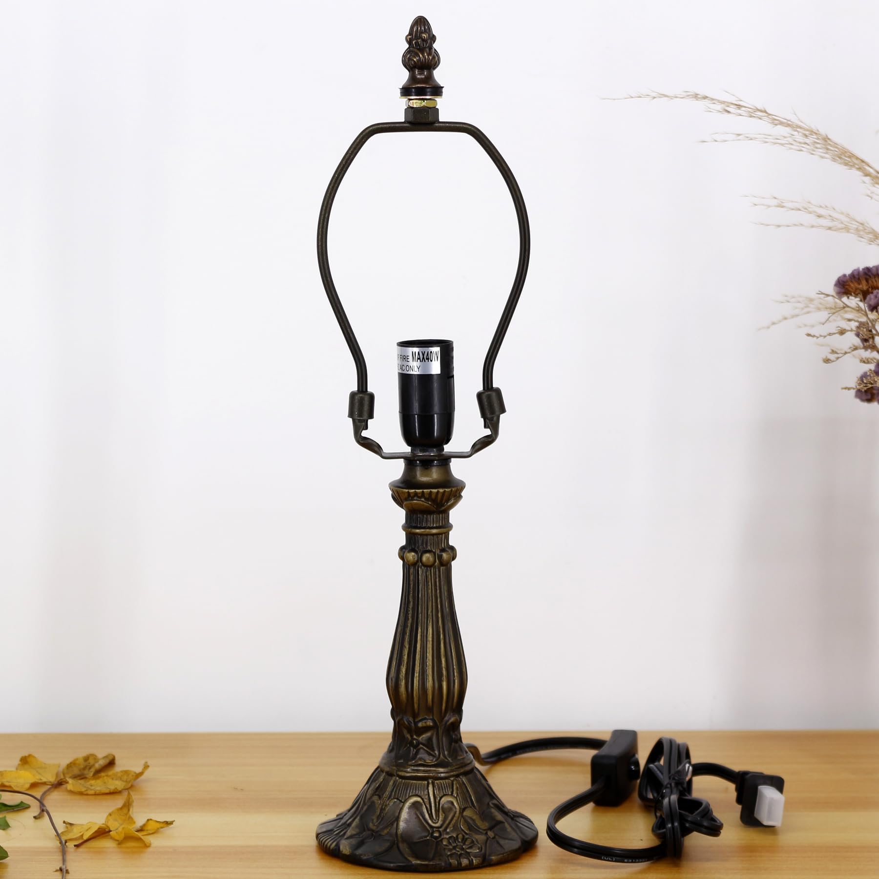 TCODTPOL Tiffany Table Lamp Base Replacement, Resin in Bronze, Size B (W4H15 Inch), Model W08T02