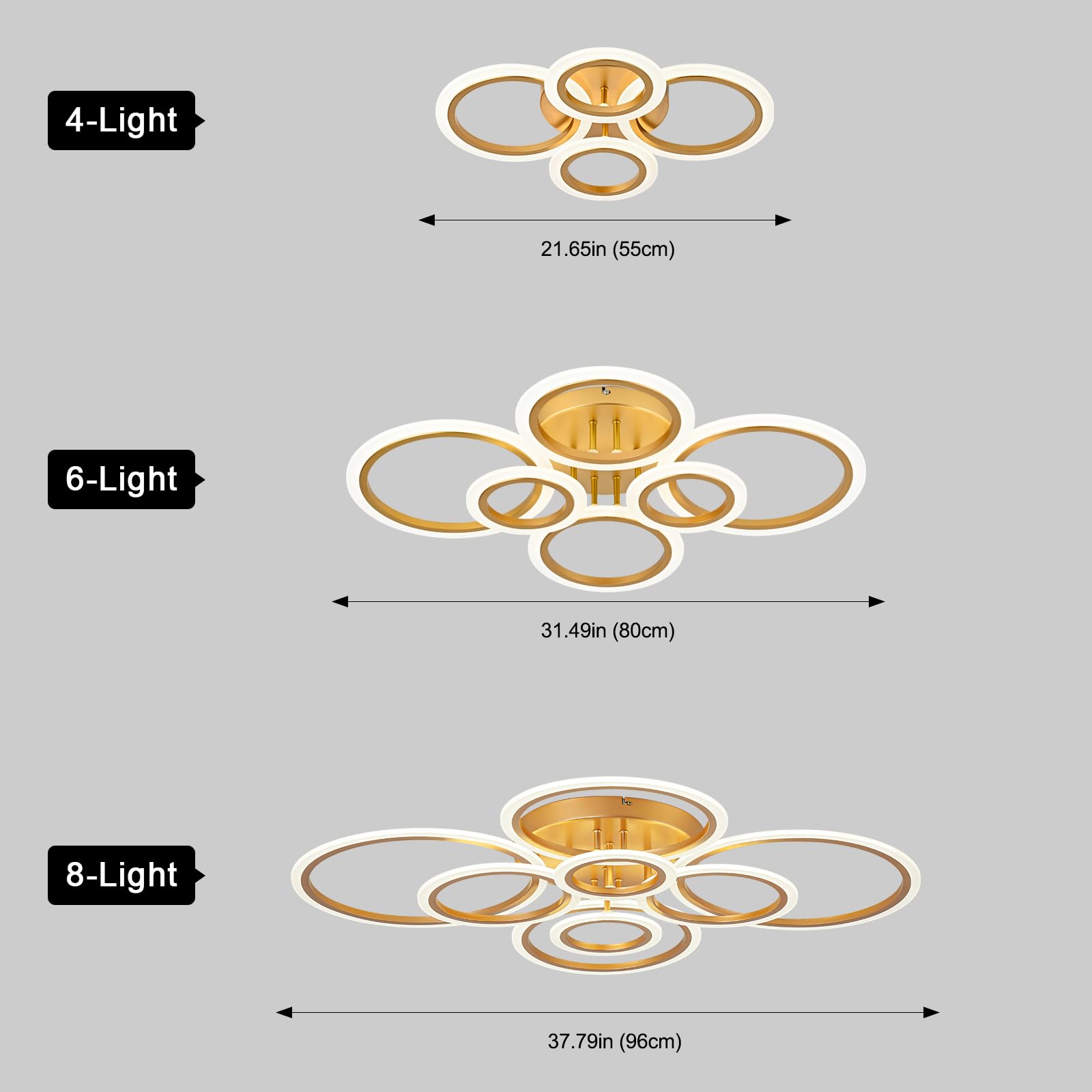 Vikaey Modern Led Flush Mount Ceiling Light, 4 Rings Gold Close To Ceiling Light, Lighting Fixture Ceiling Lamp For Kitchen, Living Room, Bedroom, Laundry Room, 4000K Not Dimmable