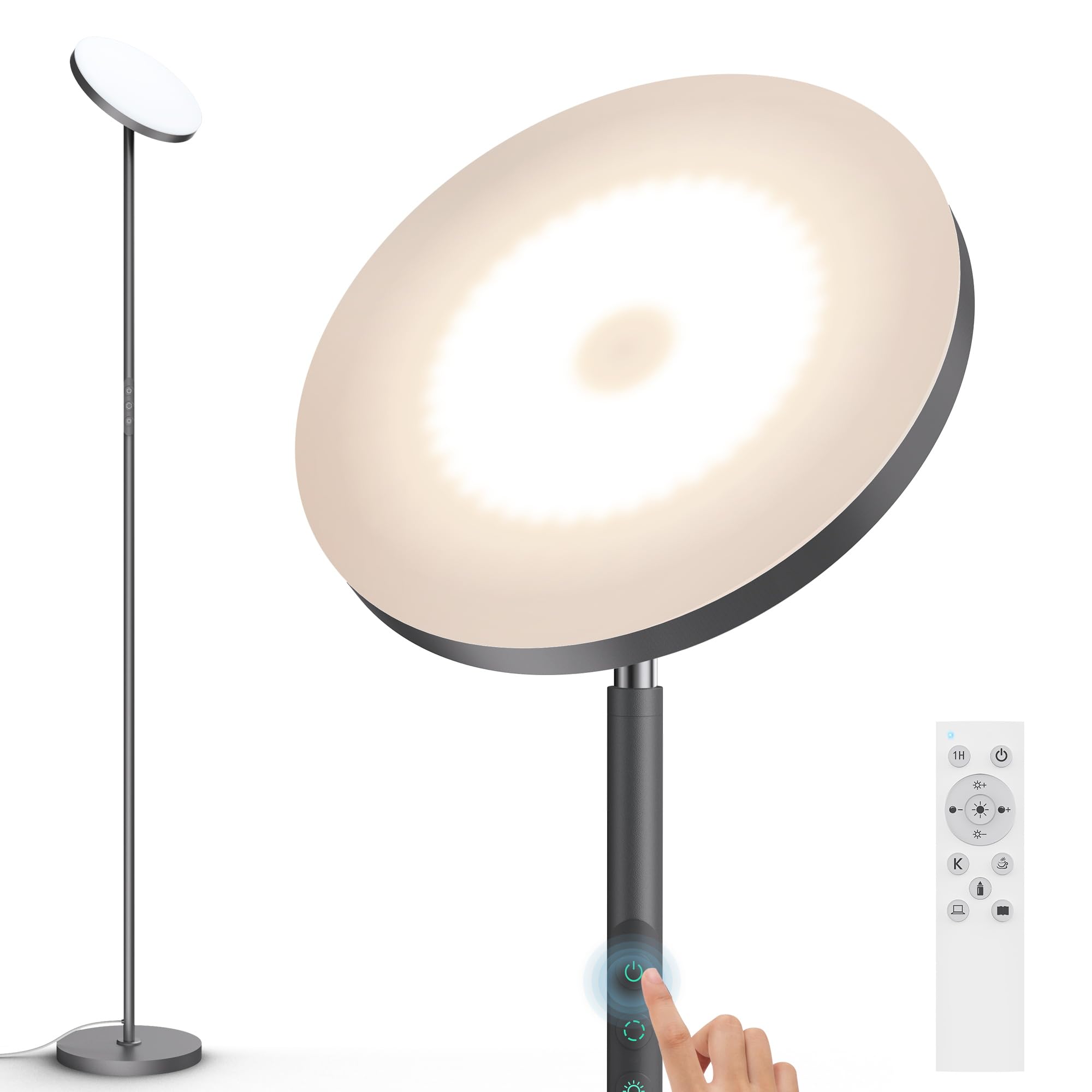 WOWLUMEN Floor Lamp,Bright 36W 3500LM Standing Lamp with Remote, 2700K Soft White to 6500K Cool White Adjustable,Touch Control D