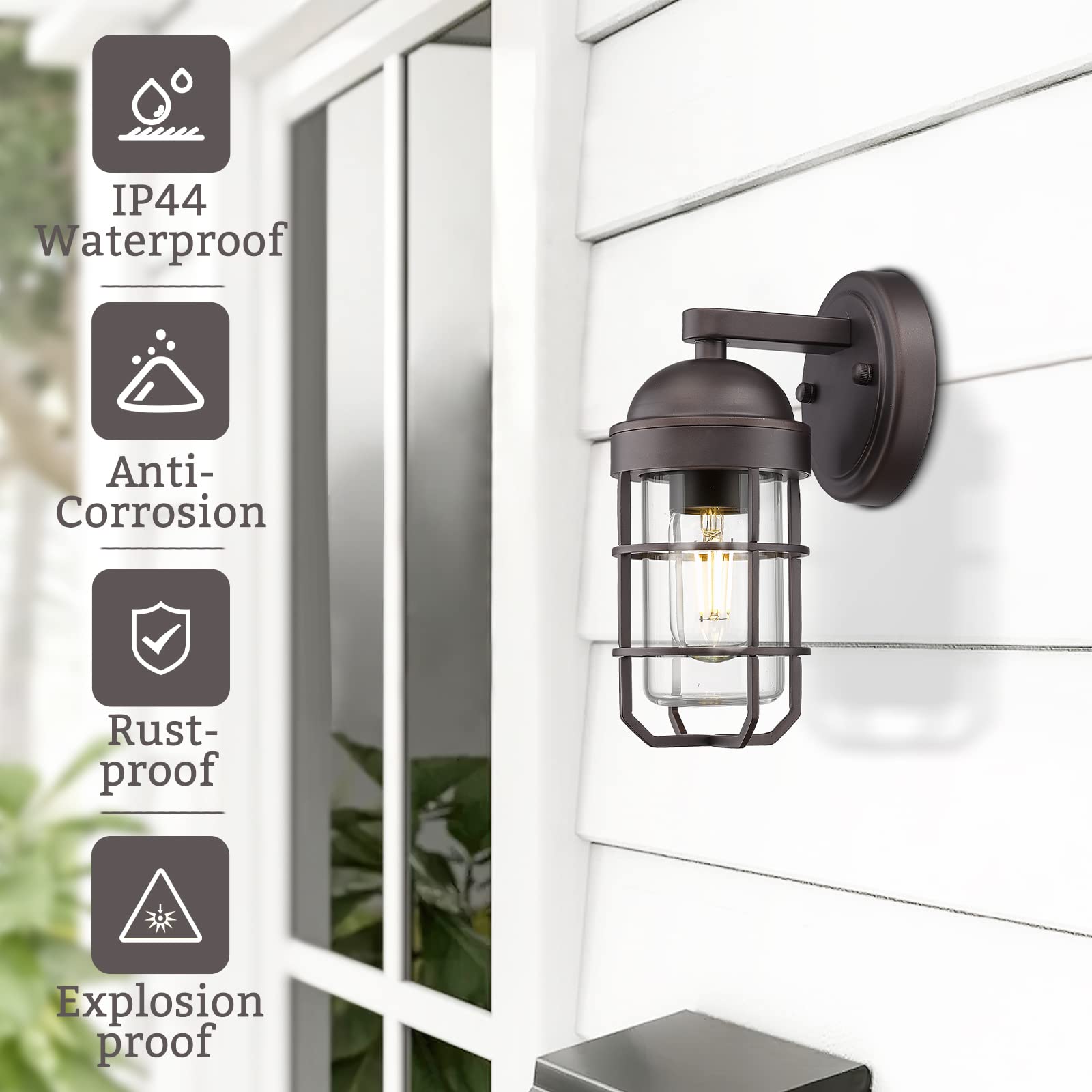 Emliviar Farmhouse Outdoor Wall Sconces, 2 Pack Vintage Light Fixtures, Oil Rubbed Bronze, Nautical Metal Cage, GE255B-2PK ORB