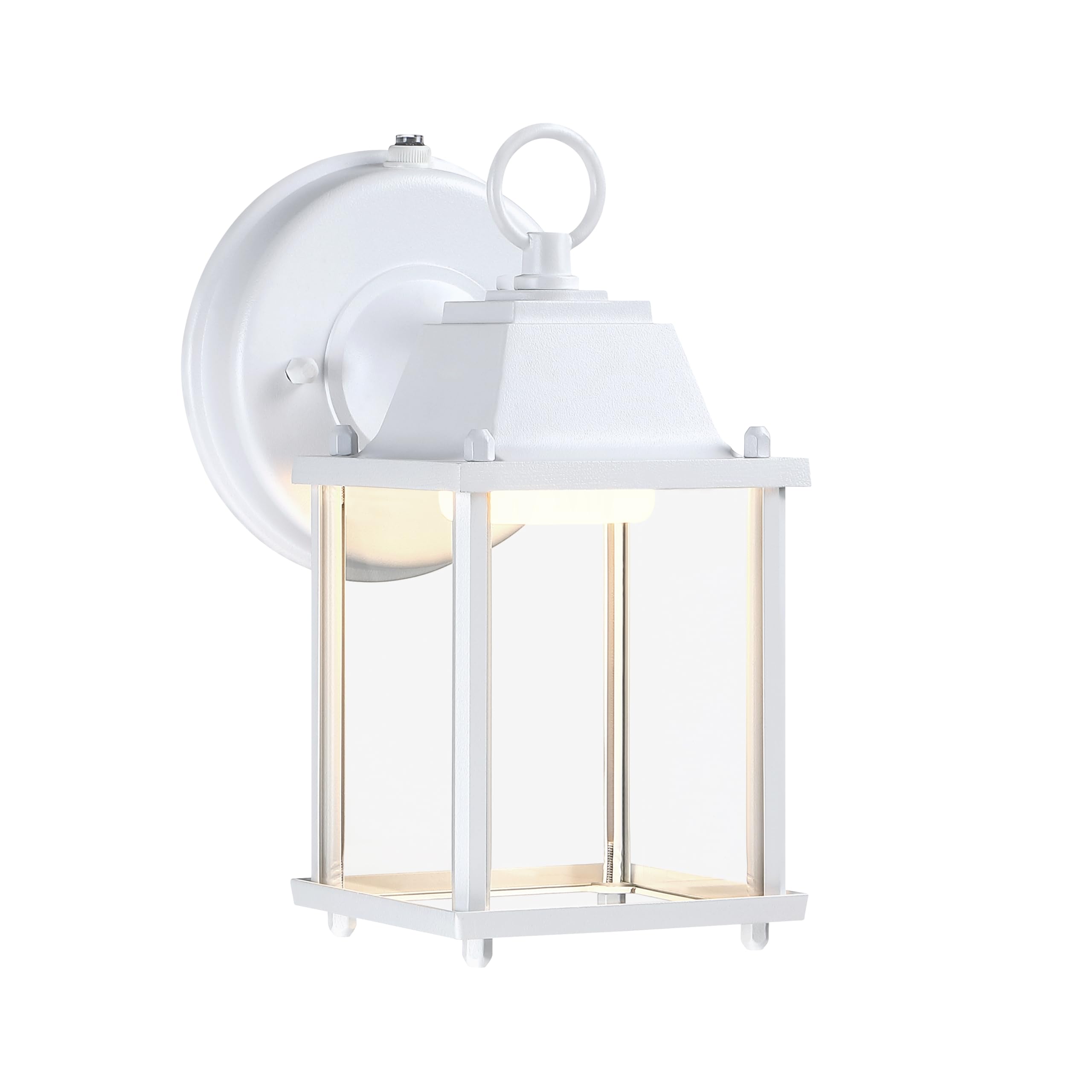 LIT-PaTH Small Outdoor LED Wall Lantern with Dusk to Dawn Photocell, 3000K Warm White, 9.5W, 800 Lumen, Aluminum Housing Plus Gl