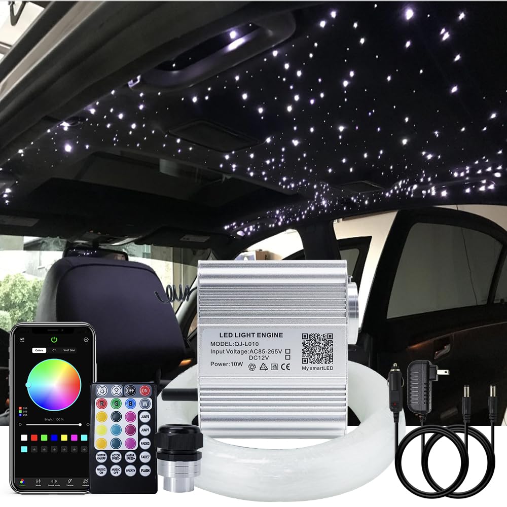 Akepo 10W Twinkle Fiber Optic Lights Kit - App Control, Music Mode, 460Pcs 9.8Ft Rgbw, Aluminum, Multicolor For Car & Home Use