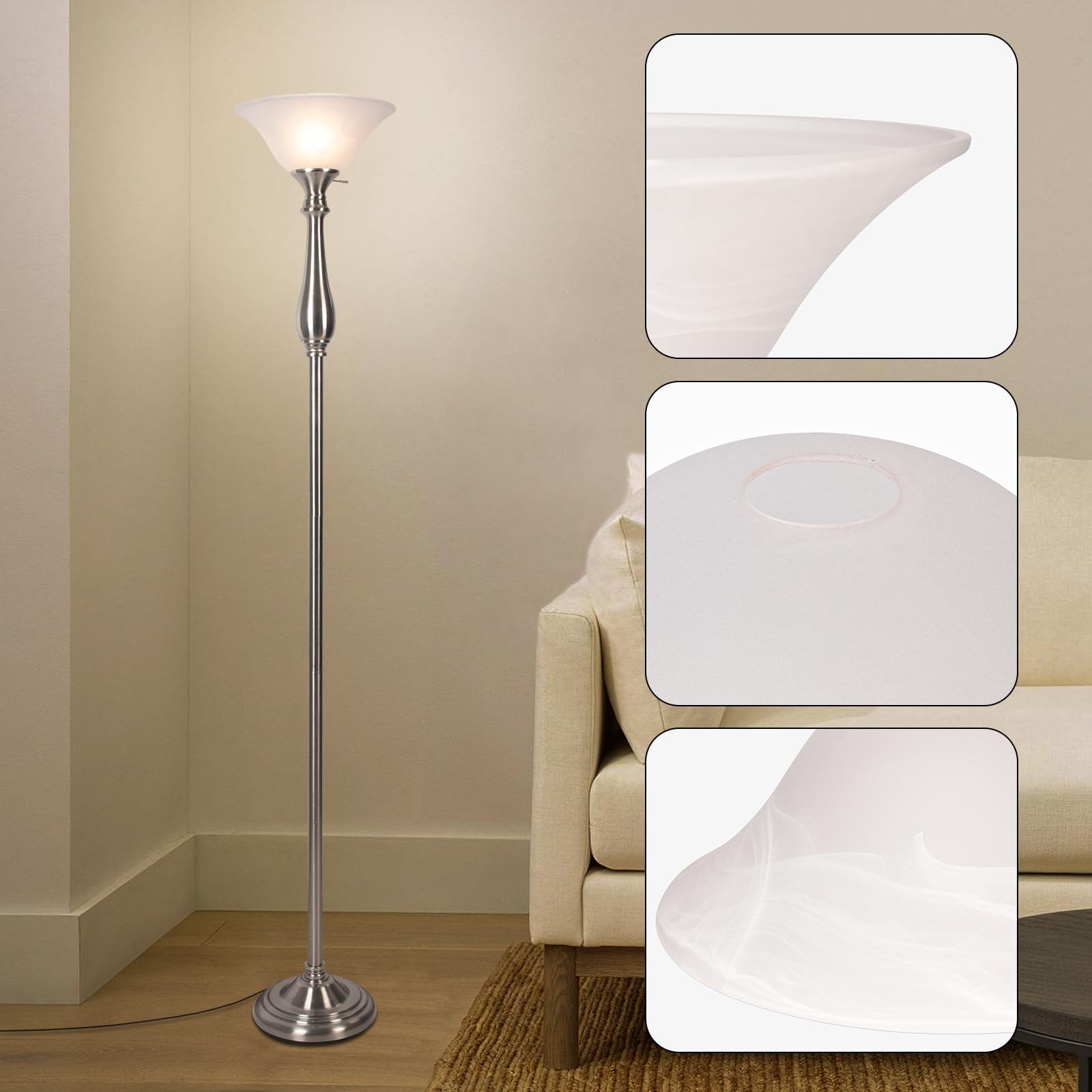 HonoDing Glass Lamp Shade Replacement for E26 Socket Floor Lamps, Alabaster White, Model CX00035