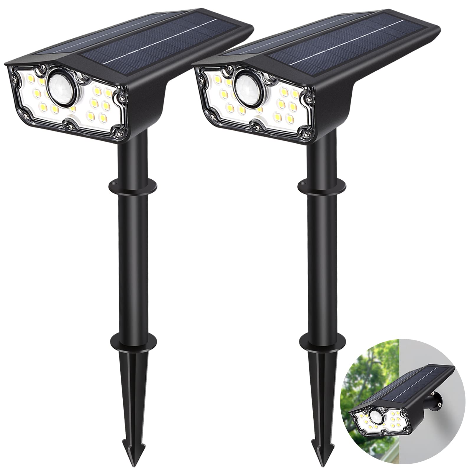 Daoneg Bright Solar Spot Lights, Waterproof Led Outdoor Motion Sensor, 3 Modes, 2 Pack