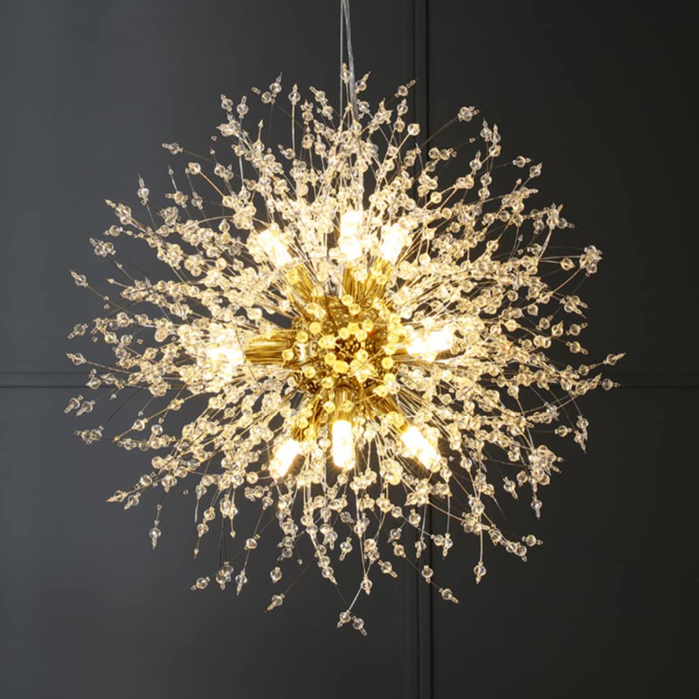 Mivenda Gold Crystal Chandeliers 9-Light Modern Firework Chandelier Dandelion Light Fixture,Bedroom Chandelier,Ceiling Hanging L