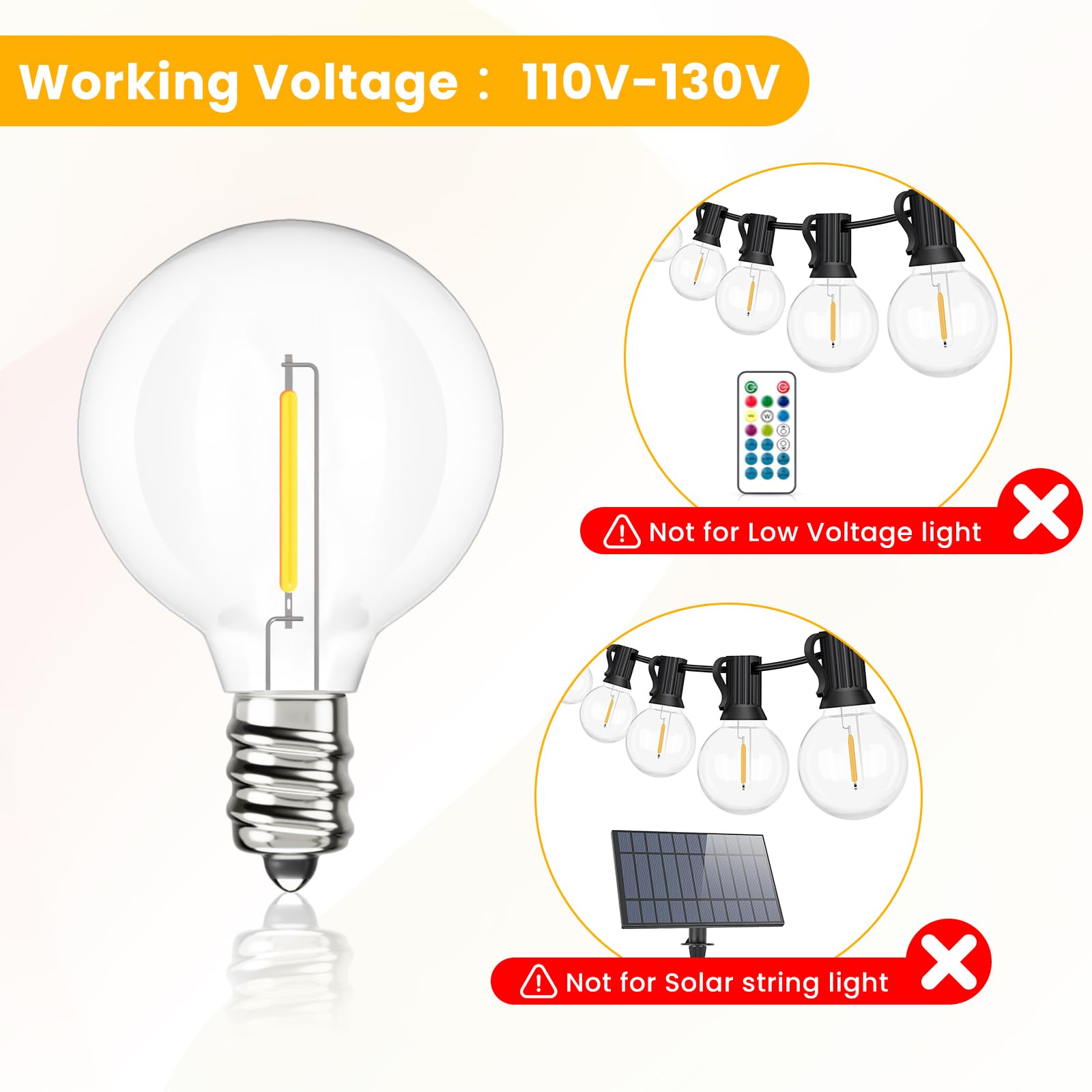 Svater G40 Led Replacement Bulbs For Outdoor String Lights, 25 Pack Dimmable Shatterproof Globe Bulbs, E12/C7 Screw Base Edison