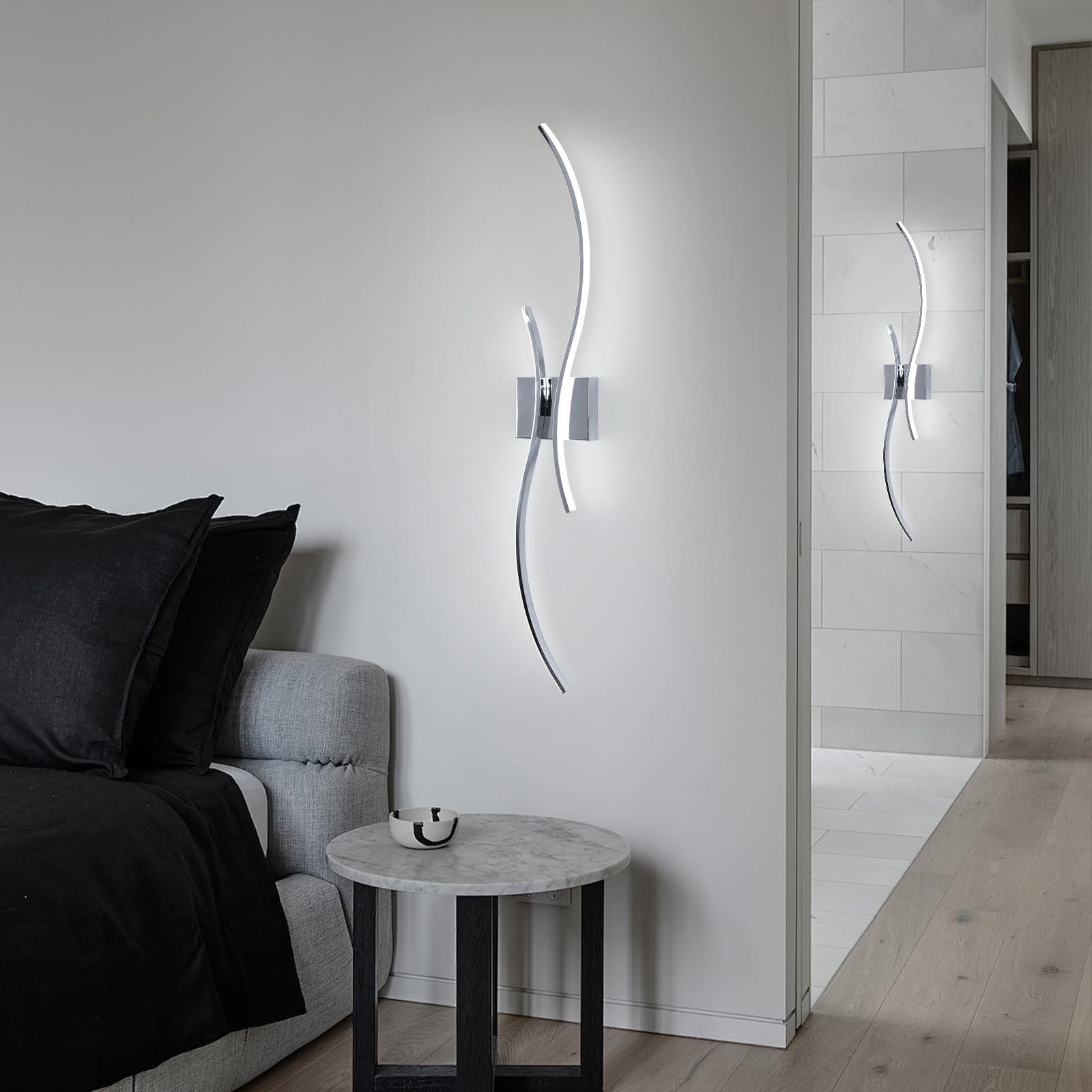 CANEOE Modern LED Wall Sconce, 39" Hard-wired Chrome Bathroom Vanity Light, Model WL-SBLCH, 6000K Indoor Lighting Fixture