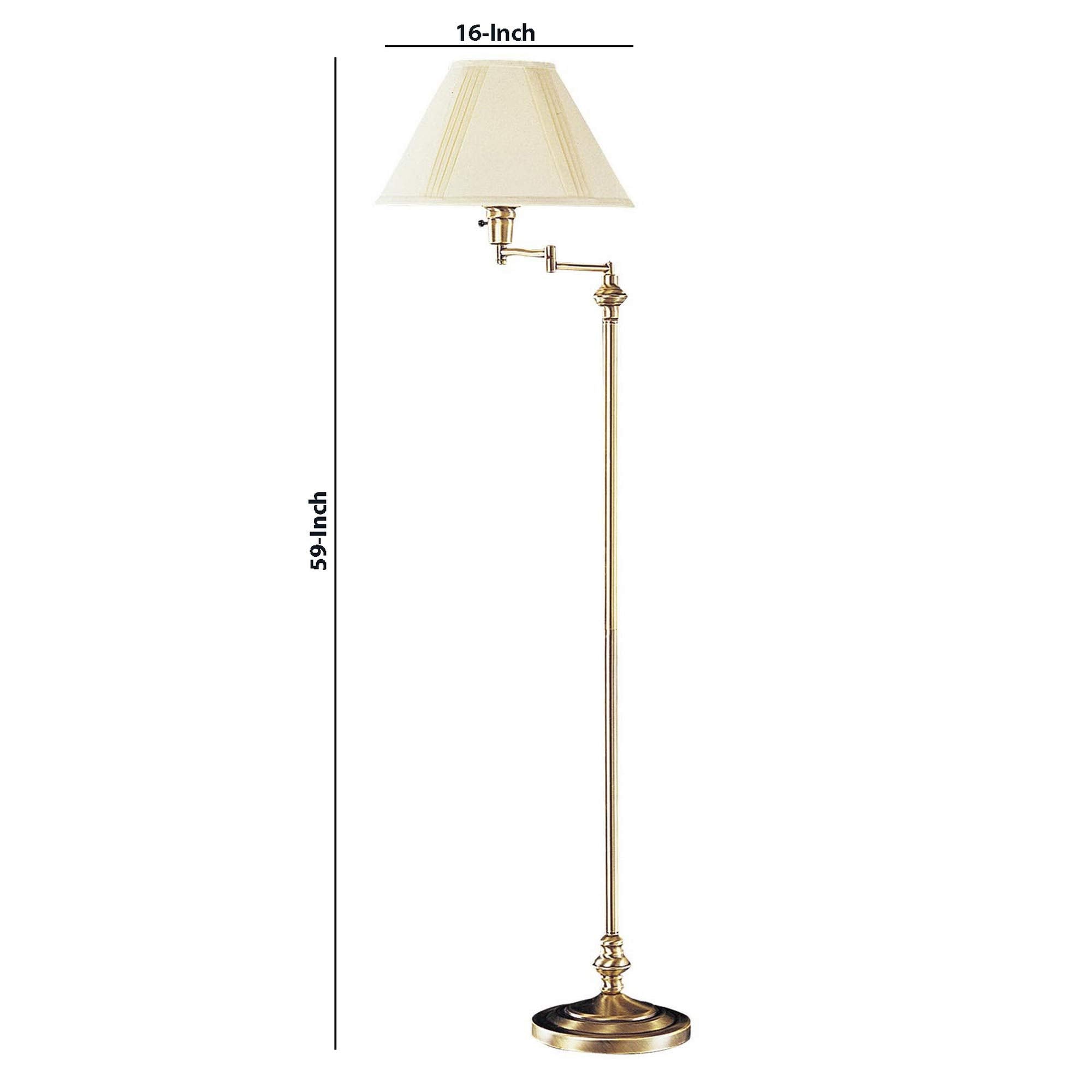 Benzara Metal Floor Lamp with Swing Arm, 150 Watt, Fabric Conical Shade, Gold, Model BM220859