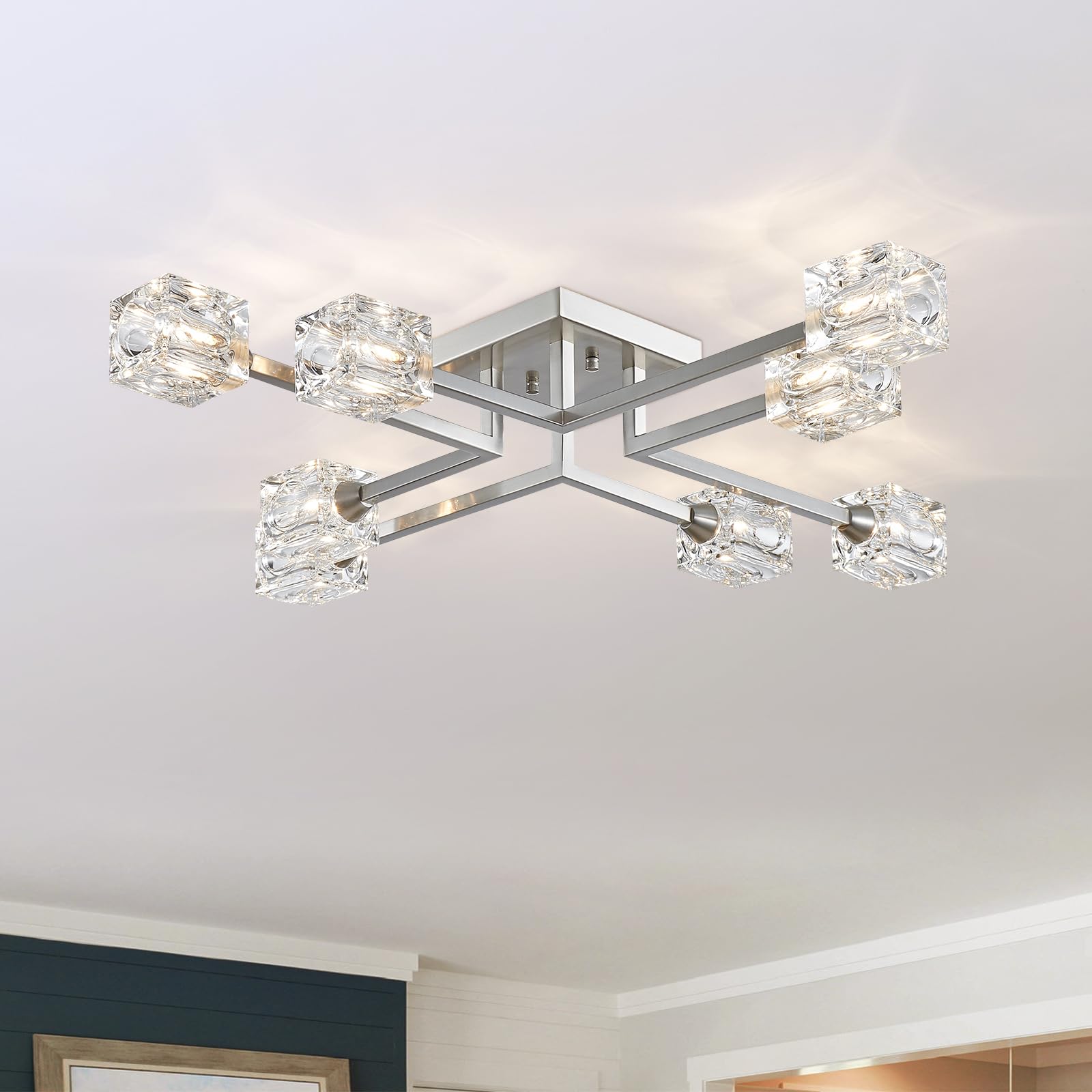 Peskoe Modern Semi Flush Mount Ceiling Light Sputnik Chandeliers, 31.5'' Industrial Ceiling Light Fixture For Dining Room, Livin