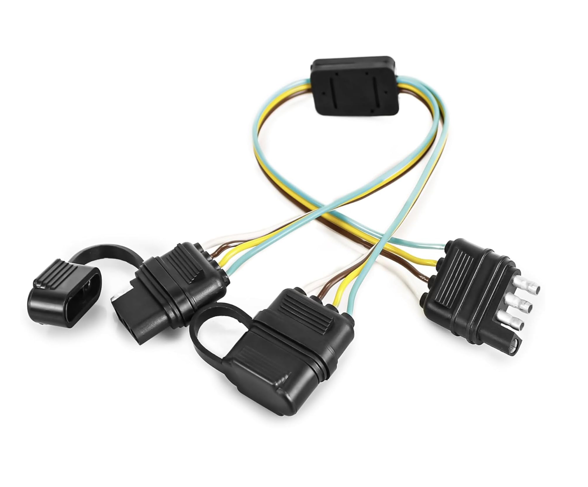 Universal 4 Way Flat Y-Splitter Plug Adapter Trailer Lights and LED Tailgate Light Bar, 4 Pin Trailer Light Adapter with 17.5 in