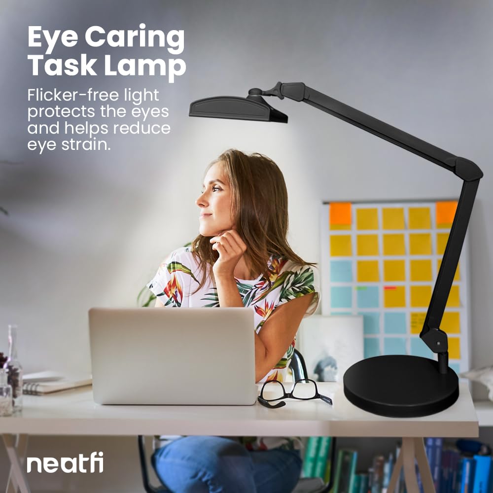 Neatfi LED Desk Lamp, 3,500 Lumen, Dimmable, 45W, 26 Inch Wide Metal Shade, Black