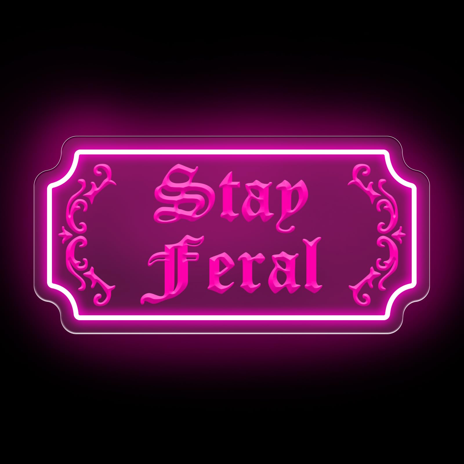 Stay Feral Neon Sign Gothic Decor Led Light Goth Lover Gift Halloween Decoration Bat Neon Sign Decor Ghost Spooky Wall Art  15.7X7.9  Pink