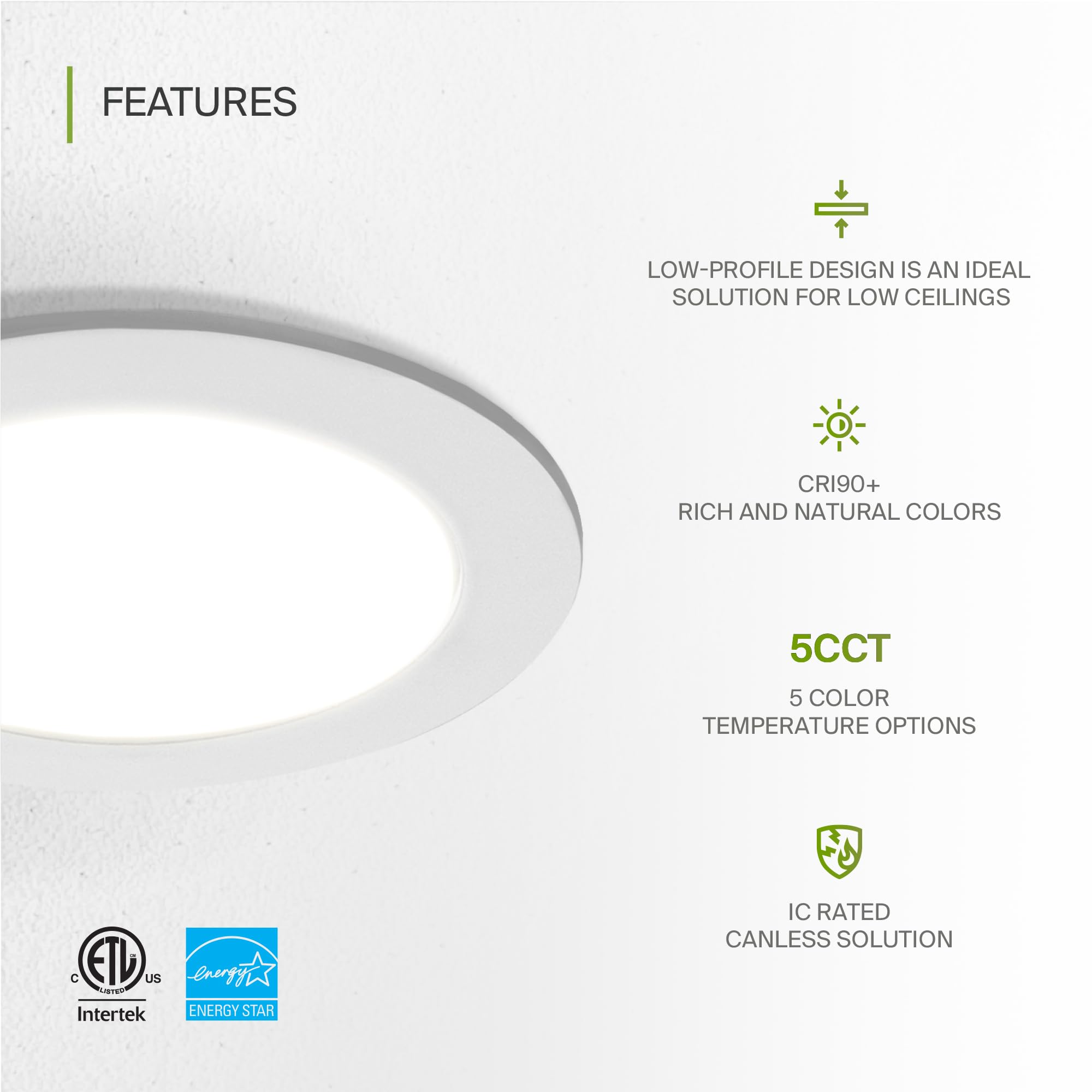 Asd 6 Pack Led Recessed Lighting 4 Inch 9W  5 Cct 2700K-5000K Cri90+  Ic Rated Ultra Thin Dimmable Ceiling Lights With J Box  Canless Wafer Downlight  Round Slim Panel Light  Energy Star Etl  White